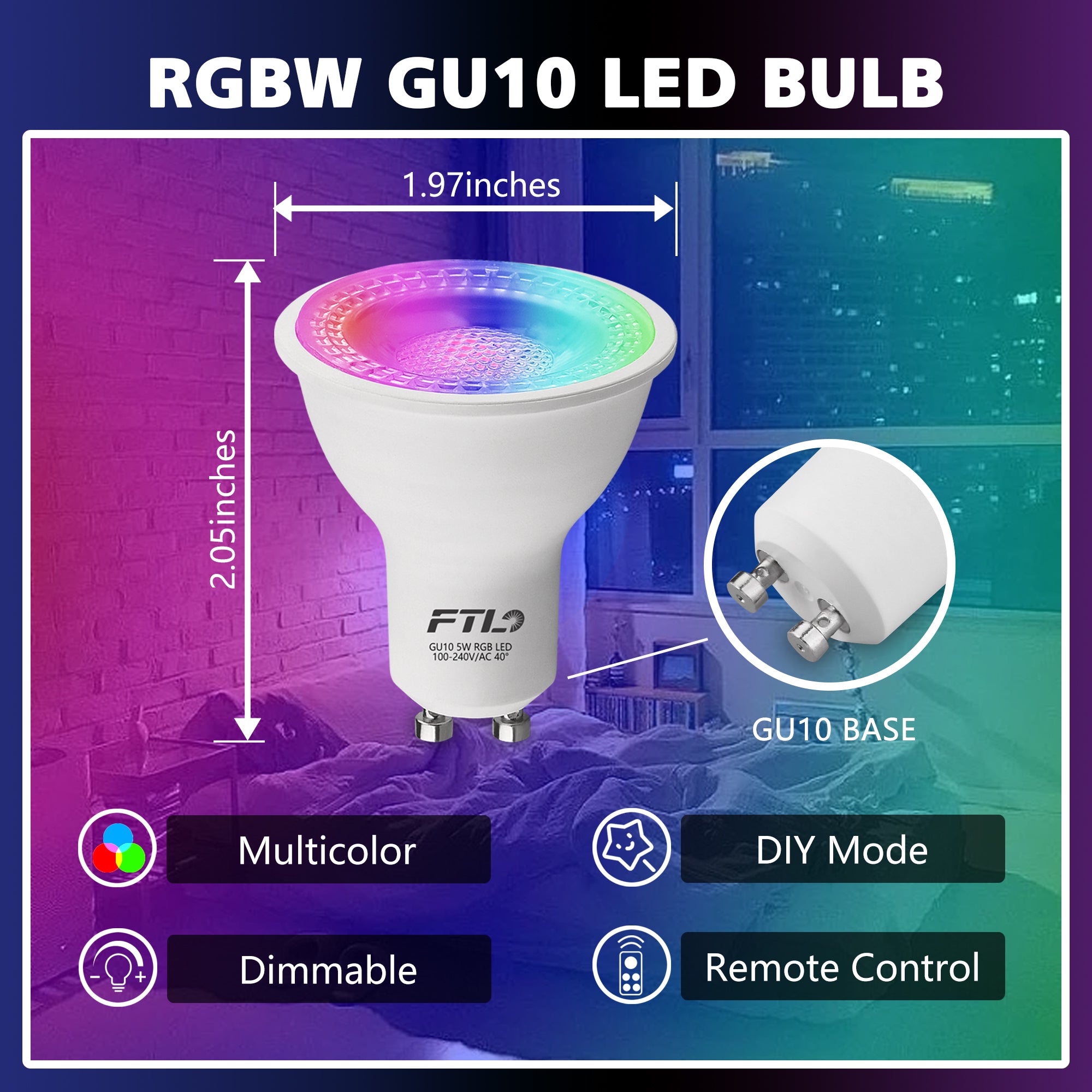 RGB Color Changing GU10 LED Bulbs with Remote