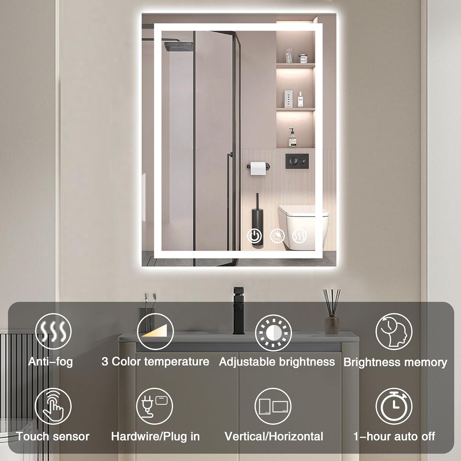 Rectangle 3CCT Dimmable LED Bathroom Mirror - FTL Outdoor Wall Lighting LED Light Bulbs