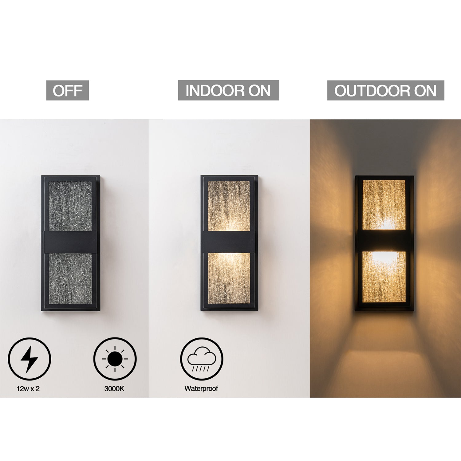 LED Black Outdoor Wall Lights with Seeded Glass - FTL Outdoor Wall Lighting LED Light Bulbs