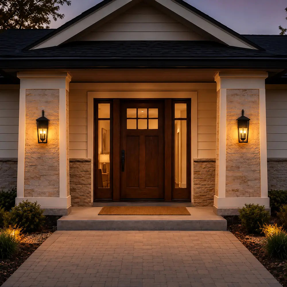 22.5” Outdoor Wall Light –  Black Lantern with Clear Glass