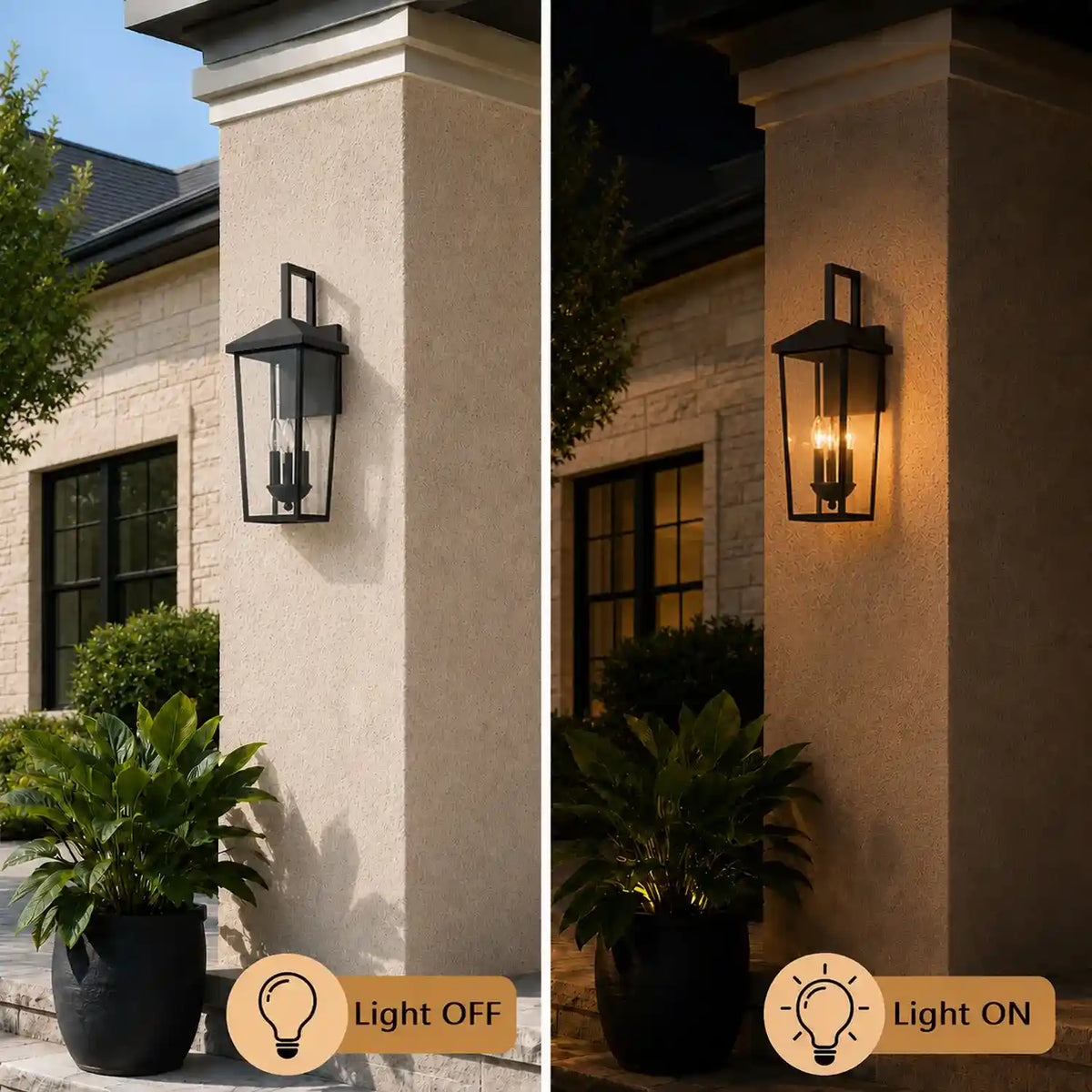 22.5” Outdoor Wall Light –  Black Lantern with Clear Glass