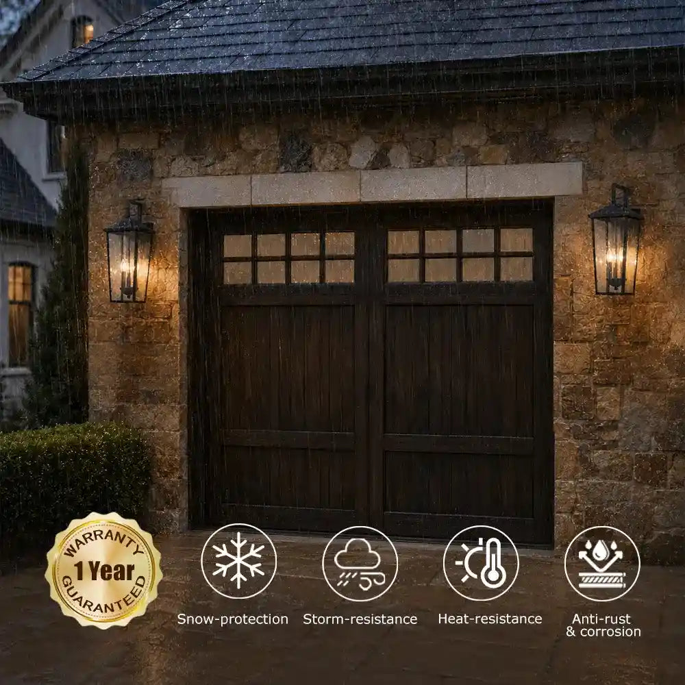22.5” Outdoor Wall Light –  Black Lantern with Clear Glass