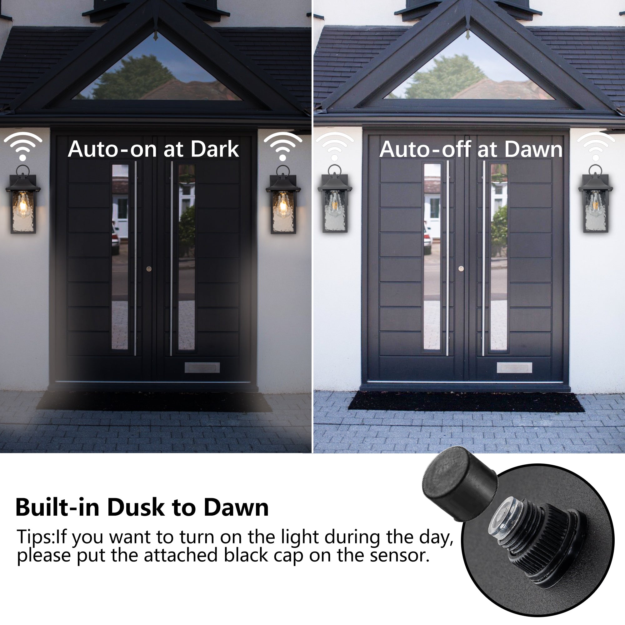 Dusk to Dawn Black Outdoor Wall Lights with GFCI Outlet - FTL Outdoor Wall Lighting LED Light Bulbs