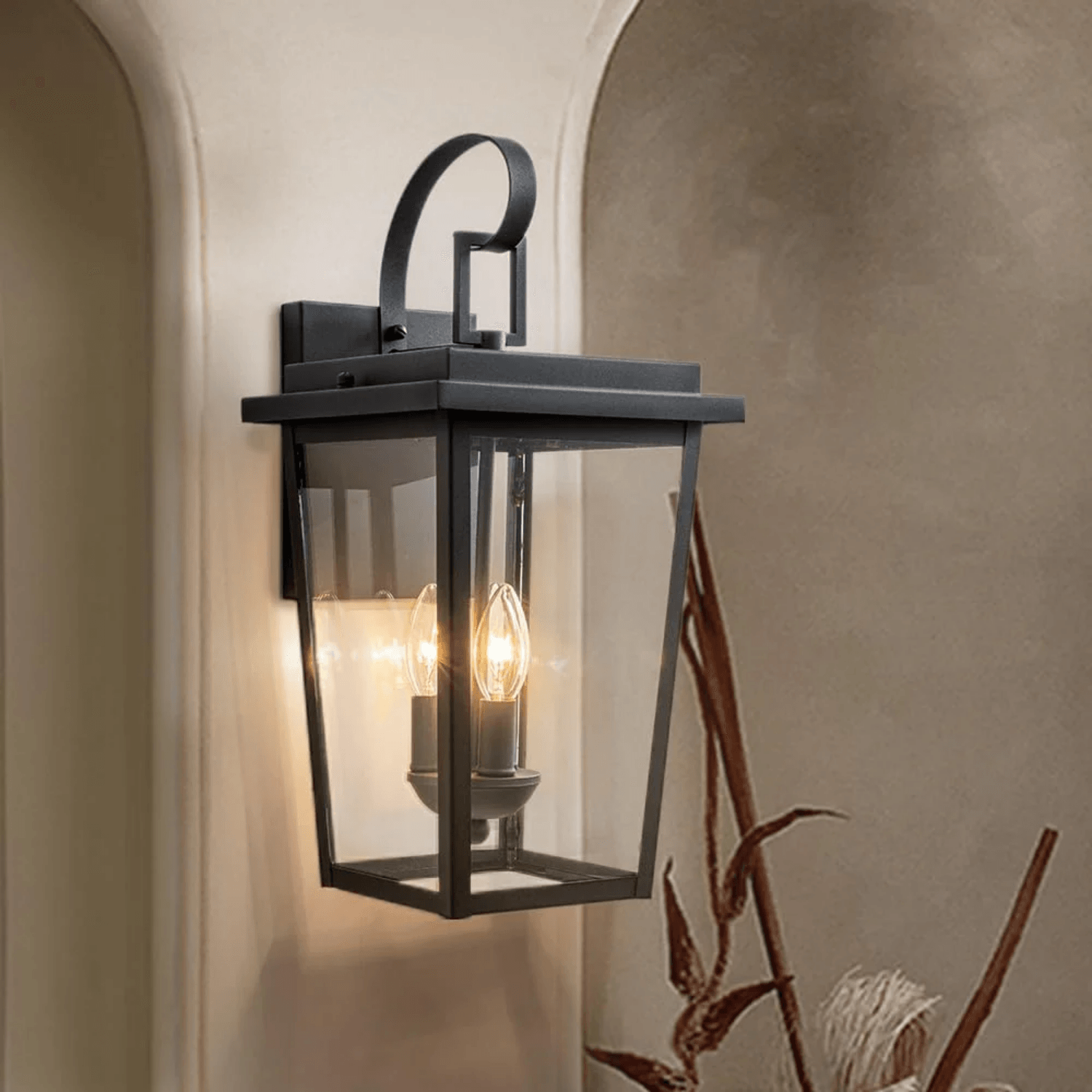 Matte Black Outdoor Wall Lights with Clear Glass - FTL Outdoor Wall Lighting LED Light Bulbs