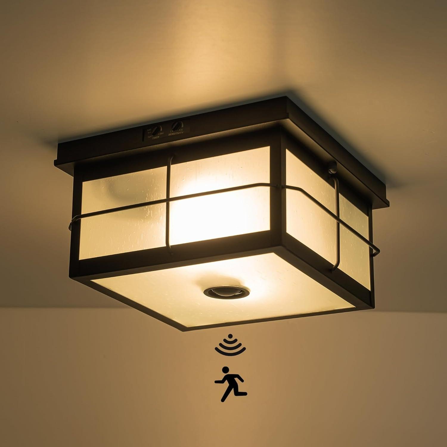 Square Motion Sensor Outdoor Ceiling Light with 2-Light - FTL Outdoor Wall Lighting LED Light Bulbs