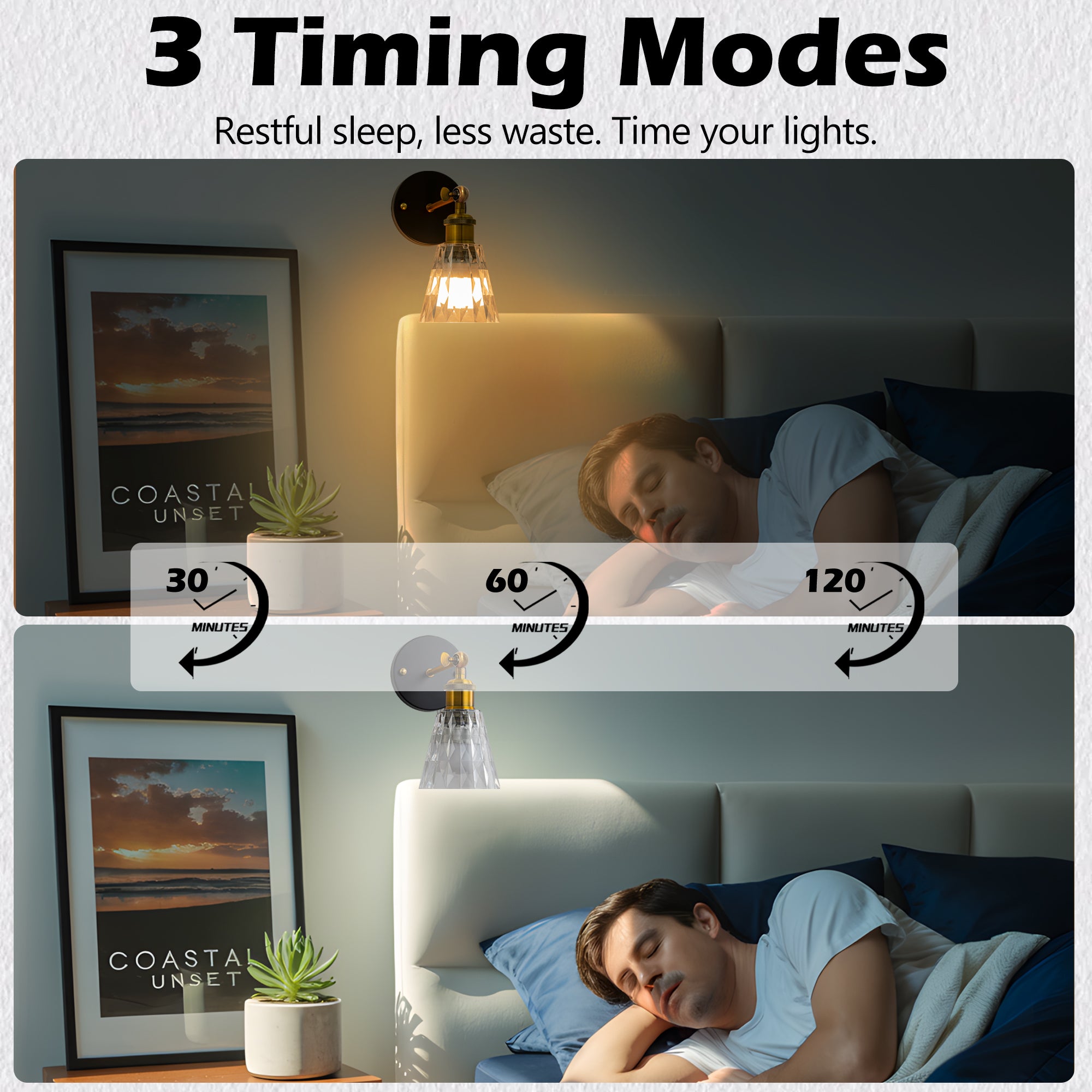 Clear Acrylic Rechargeable Wall Lights Set of Two