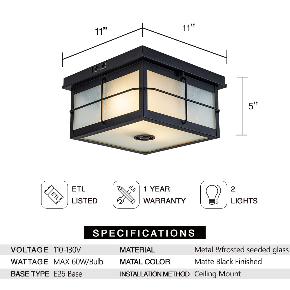 Square Motion Sensor Outdoor Ceiling Light with 2 Lights-064