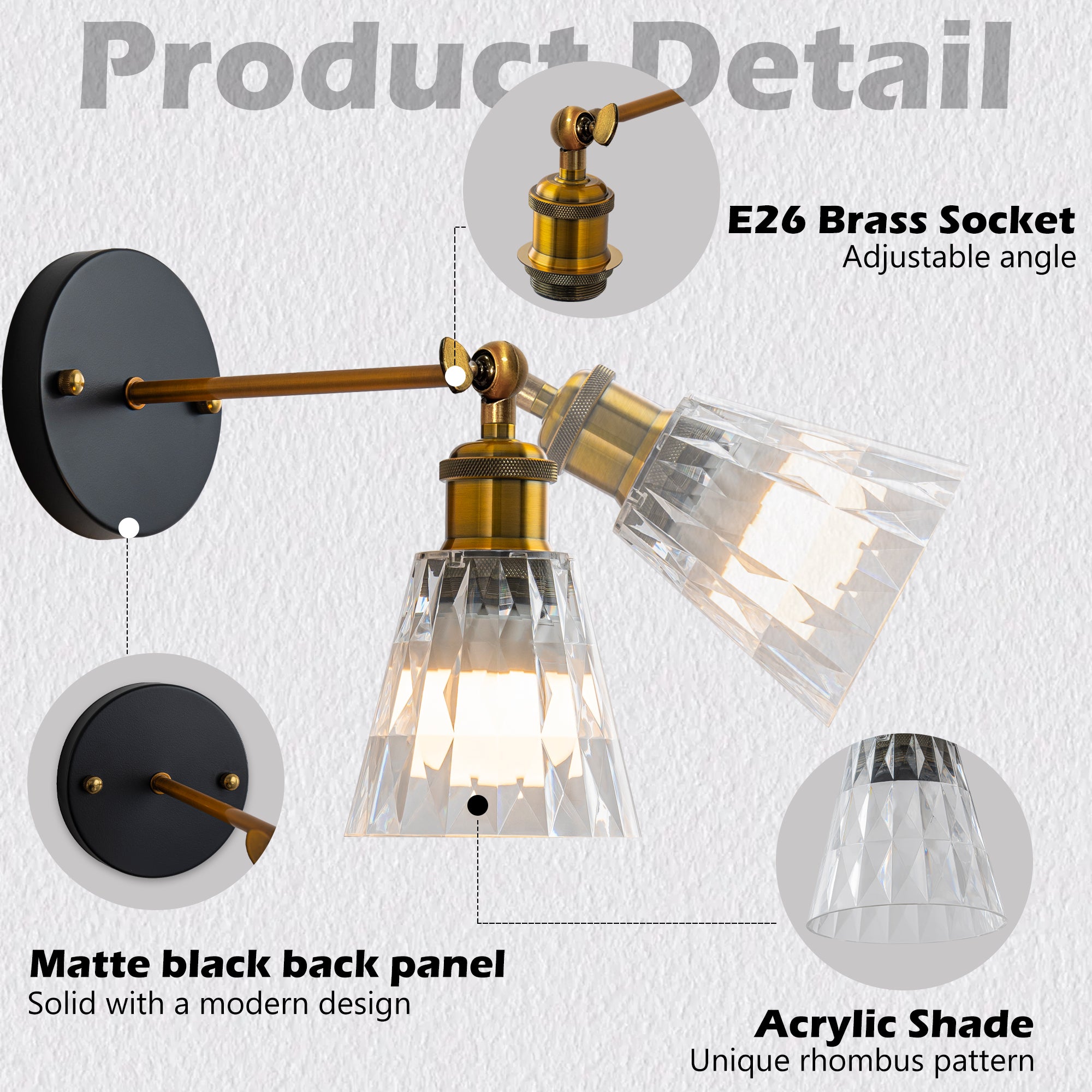 Clear Acrylic Rechargeable Wall Lights Set of Two