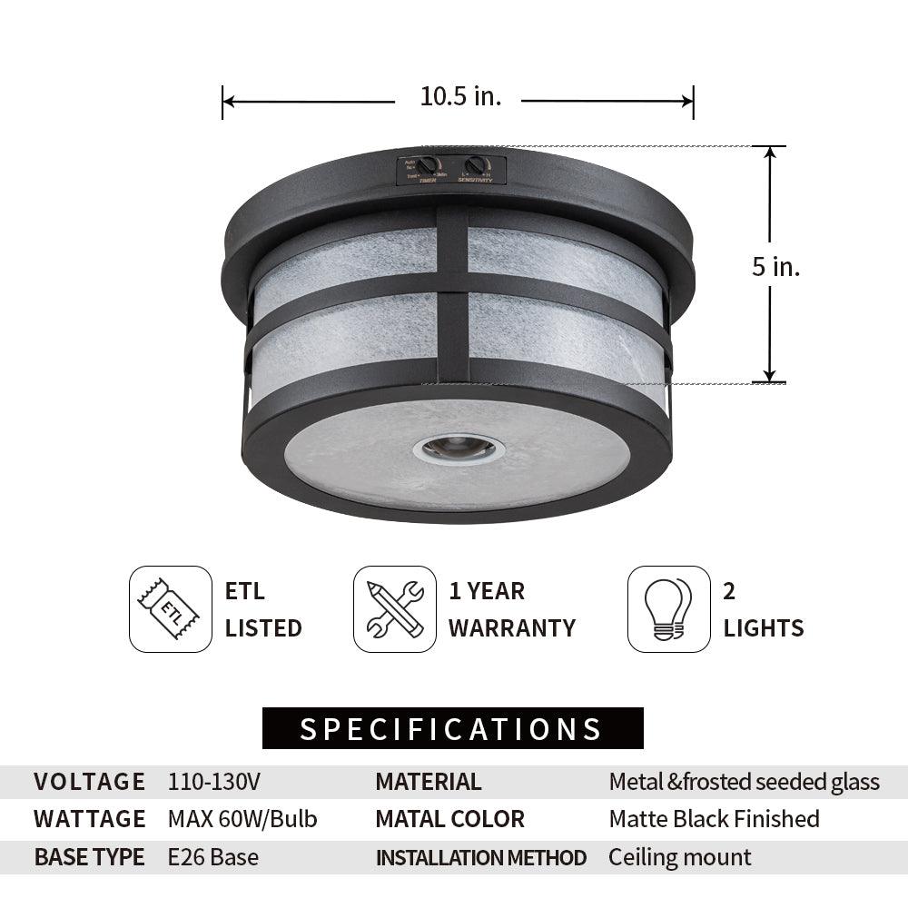 Round Motion Sensor Outdoor Ceiling Light with 2-Light - FTL Outdoor Wall Lighting LED Light Bulbs