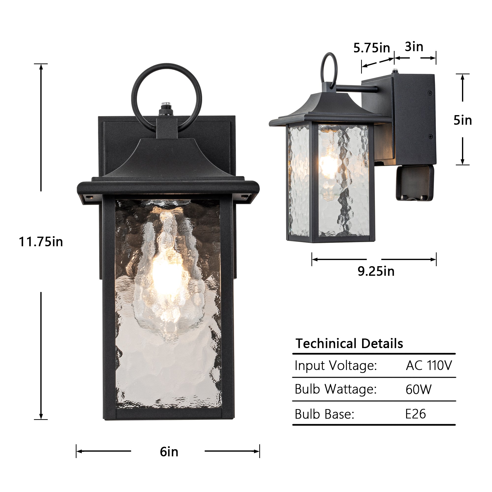 Dusk to Dawn Black Outdoor Wall Lights with GFCI Outlet - FTL Outdoor Wall Lighting LED Light Bulbs