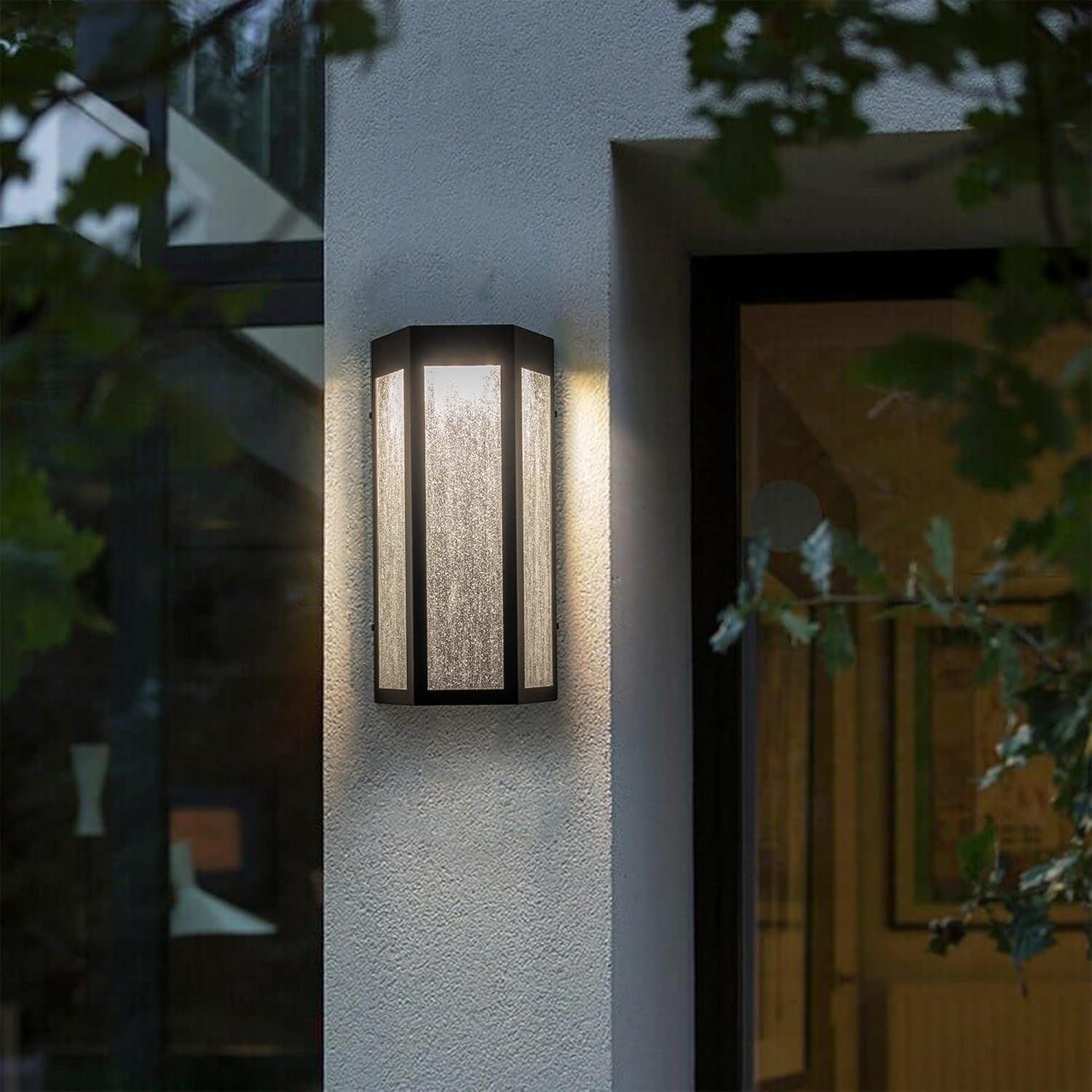 Black Outdoor Wall Lights with Seeded Glass - FTL Outdoor Wall Lighting LED Light Bulbs