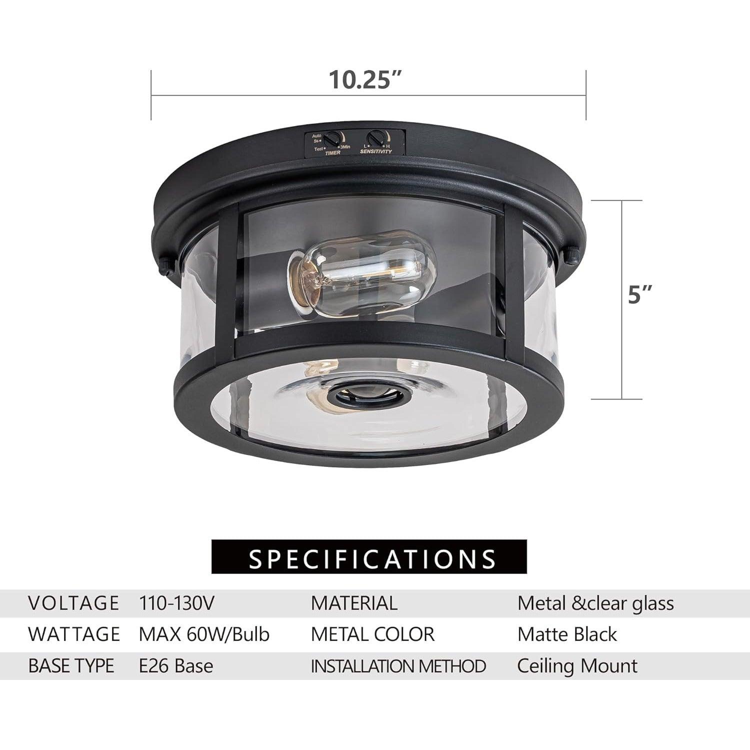 Round Motion Sensor Outdoor Ceiling Light with Clear Glass and 2-Light - FTL Outdoor Wall Lighting LED Light Bulbs