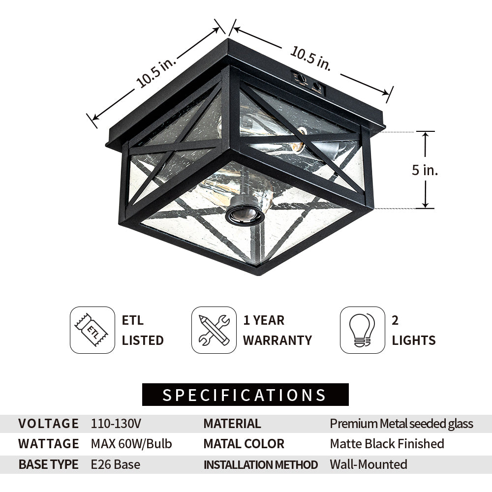 Square Motion Sensor Outdoor Ceiling Light with 2 Lights-039