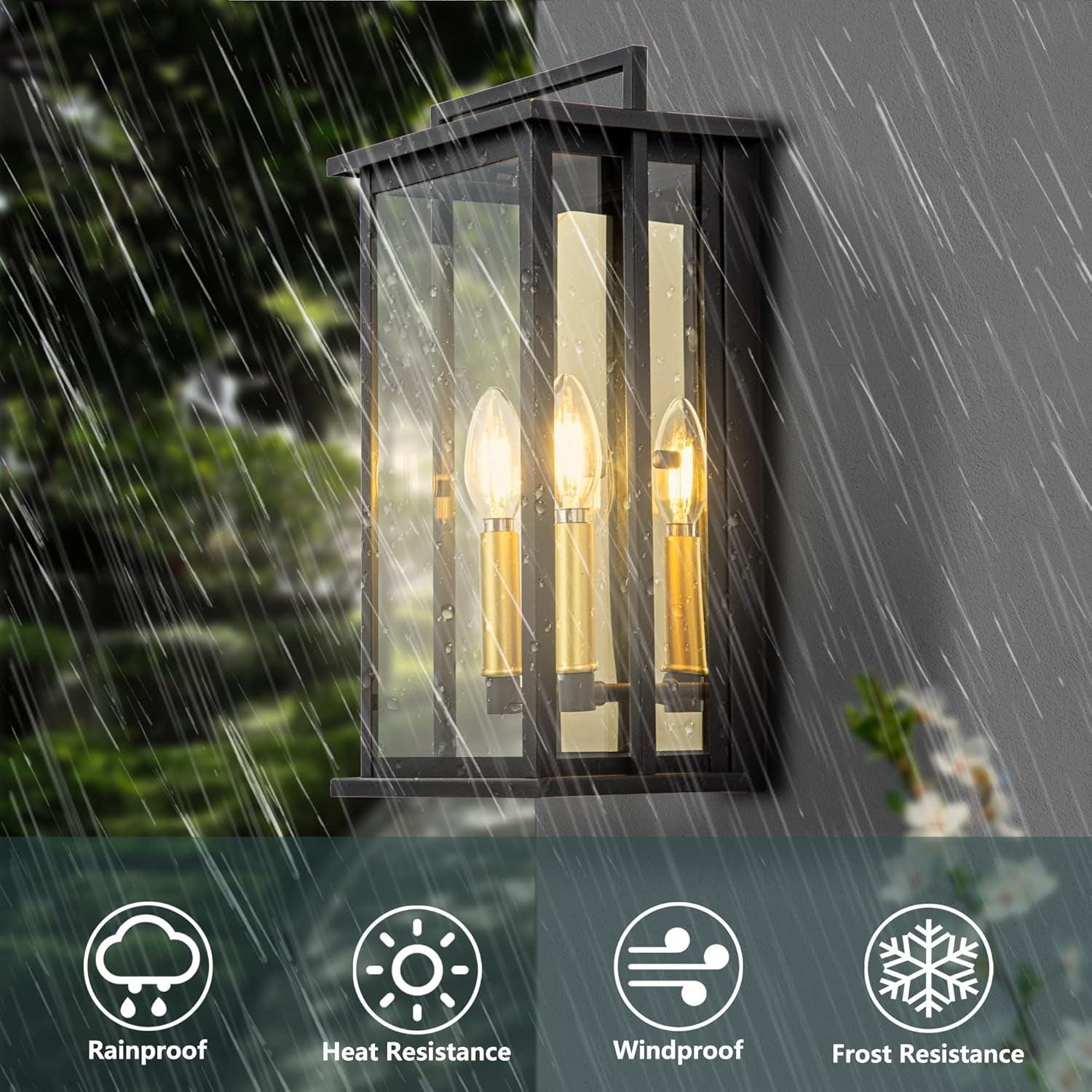 Black Outdoor Wall Lights with Gold Candelabra Interior - FTL Outdoor Wall Lighting LED Light Bulbs