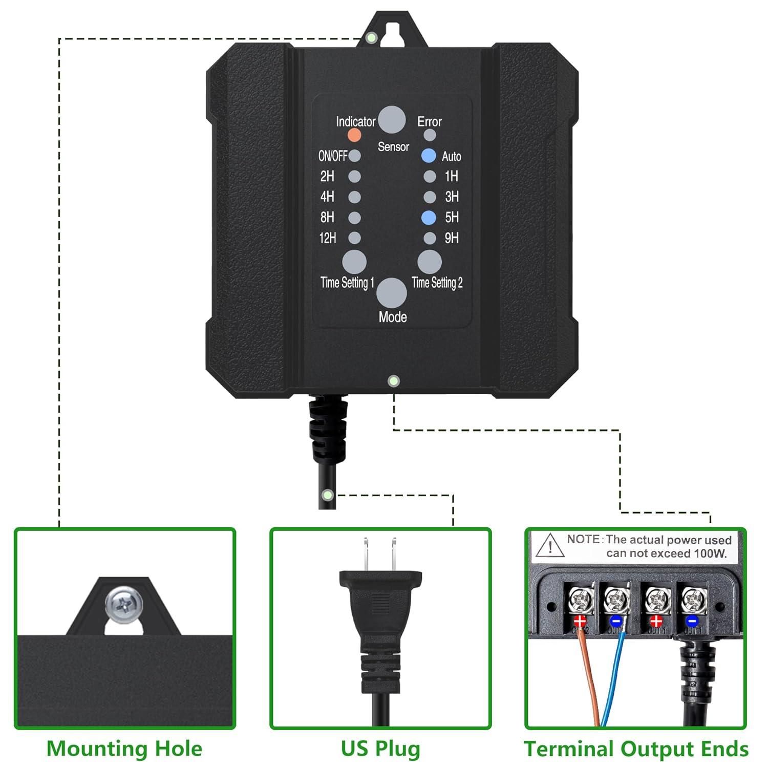 100W Transformer with Timer and Photocell Sensor 120V to 12V - FTL Outdoor Wall Lighting LED Light Bulbs