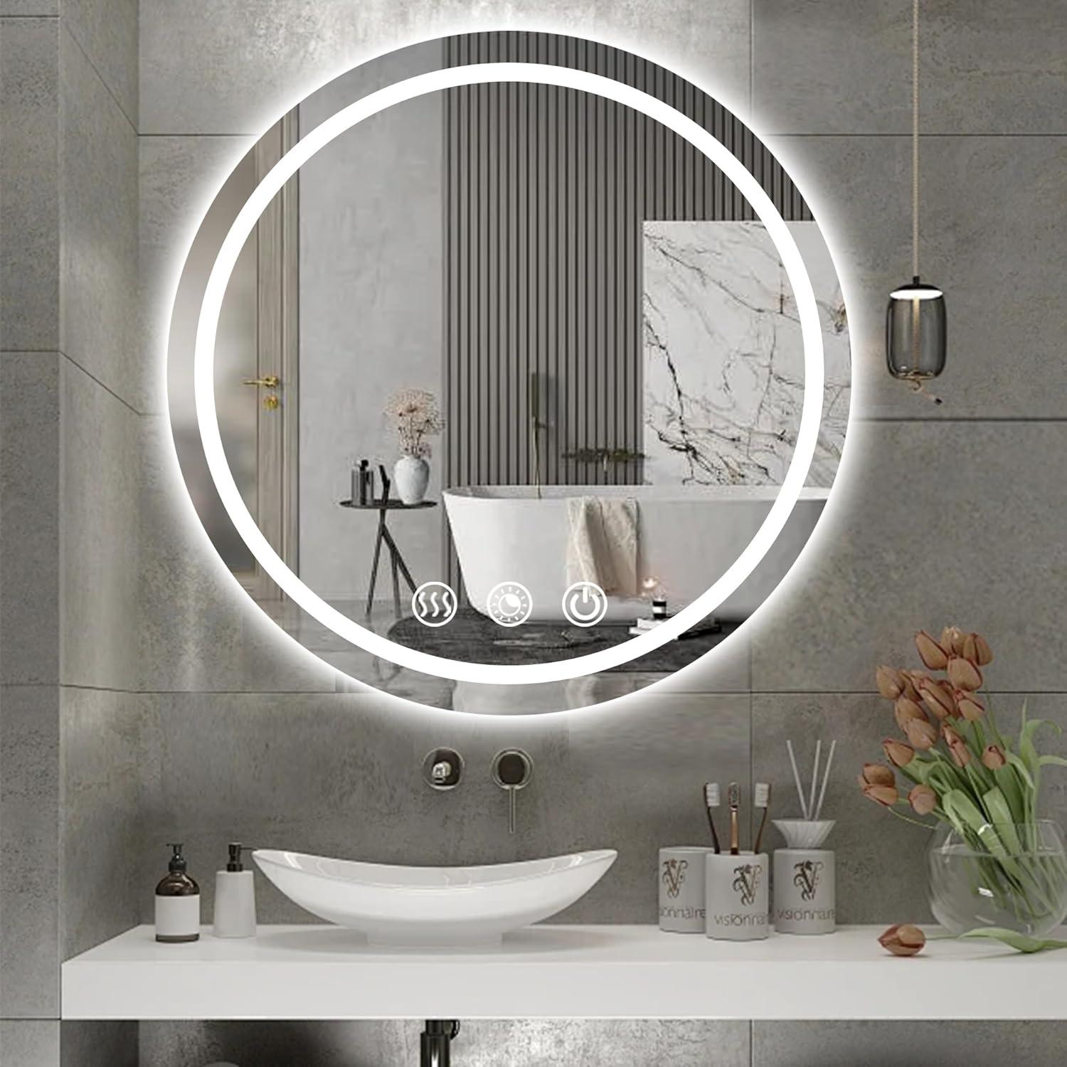 Round LED Bathroom Mirror 3CCT Dimmable Anti-fog - FTL Outdoor Wall Lighting LED Light Bulbs