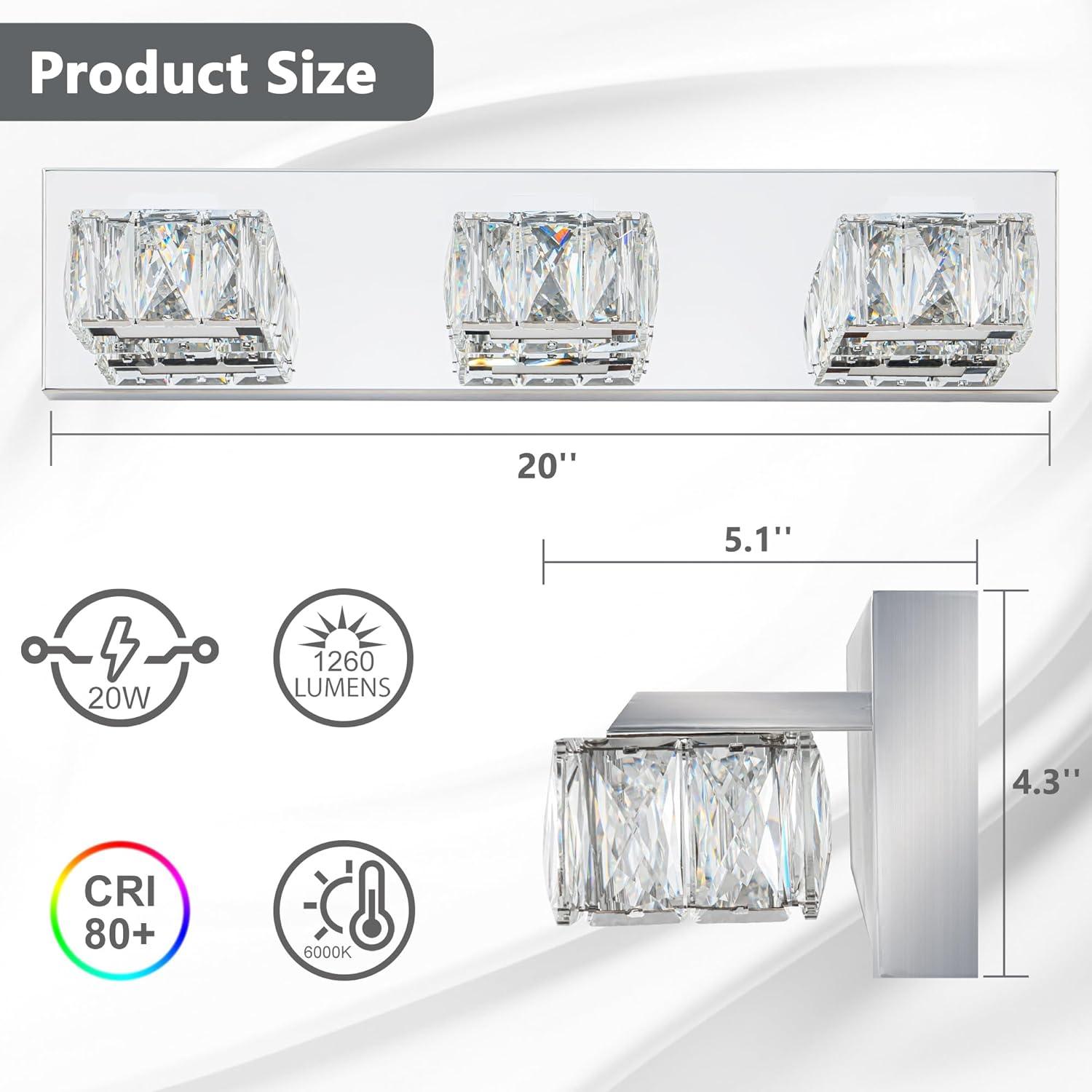 20" Crystal LED Bath Bar 3-Lights Dimmable - FTL Outdoor Wall Lighting LED Light Bulbs