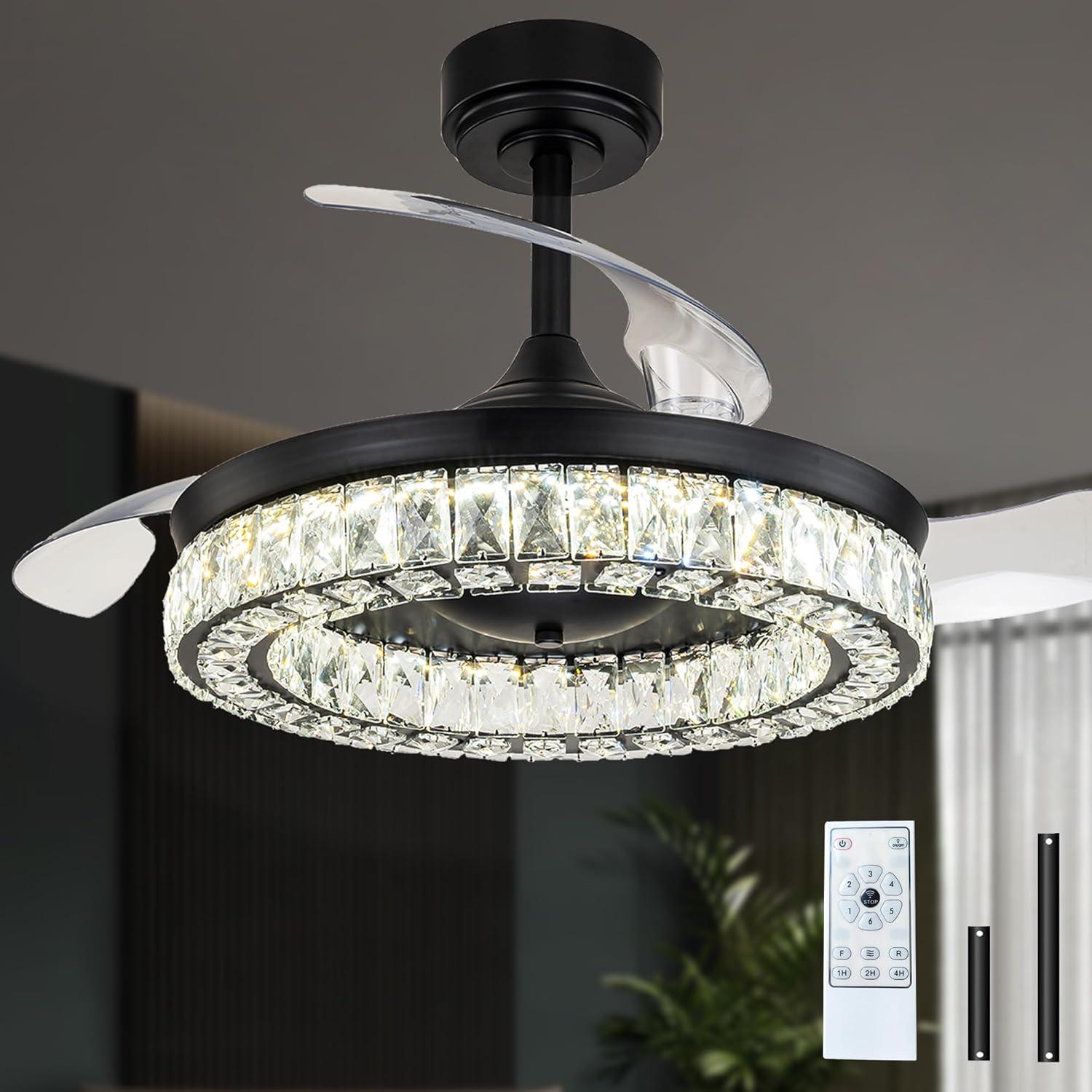 Black Retractable Ceiling Fans with Light and Remote - FTL Outdoor Wall Lighting LED Light Bulbs