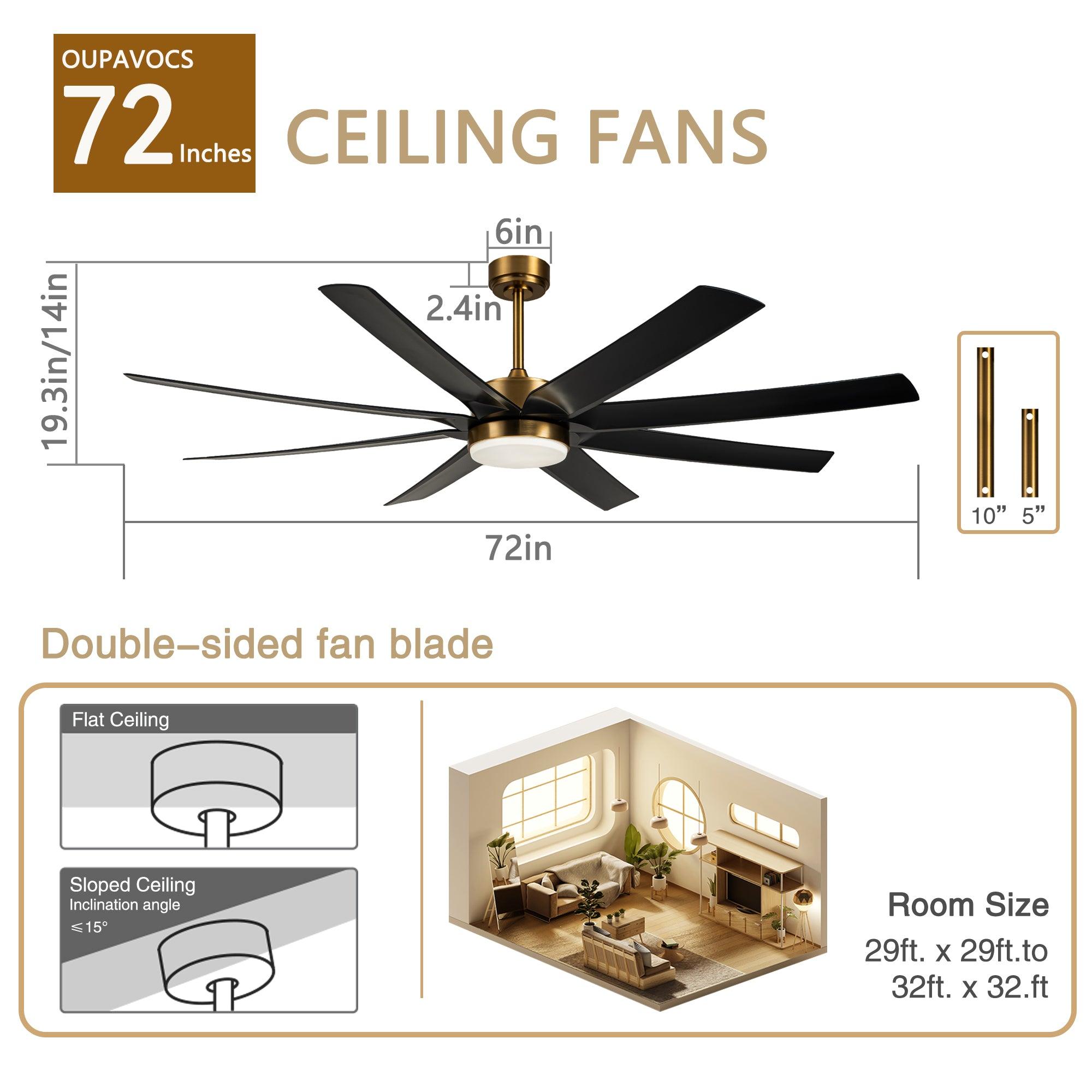 72" Black Ceiling Fans with LED Lights and Remote