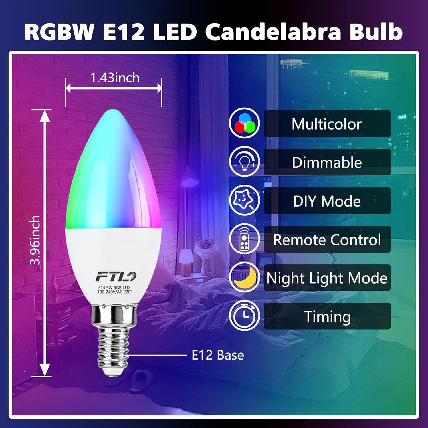 RGB Color Changing E12 Candelabra LED Bulbs with Remote - FTL Outdoor Wall Lighting LED Light Bulbs