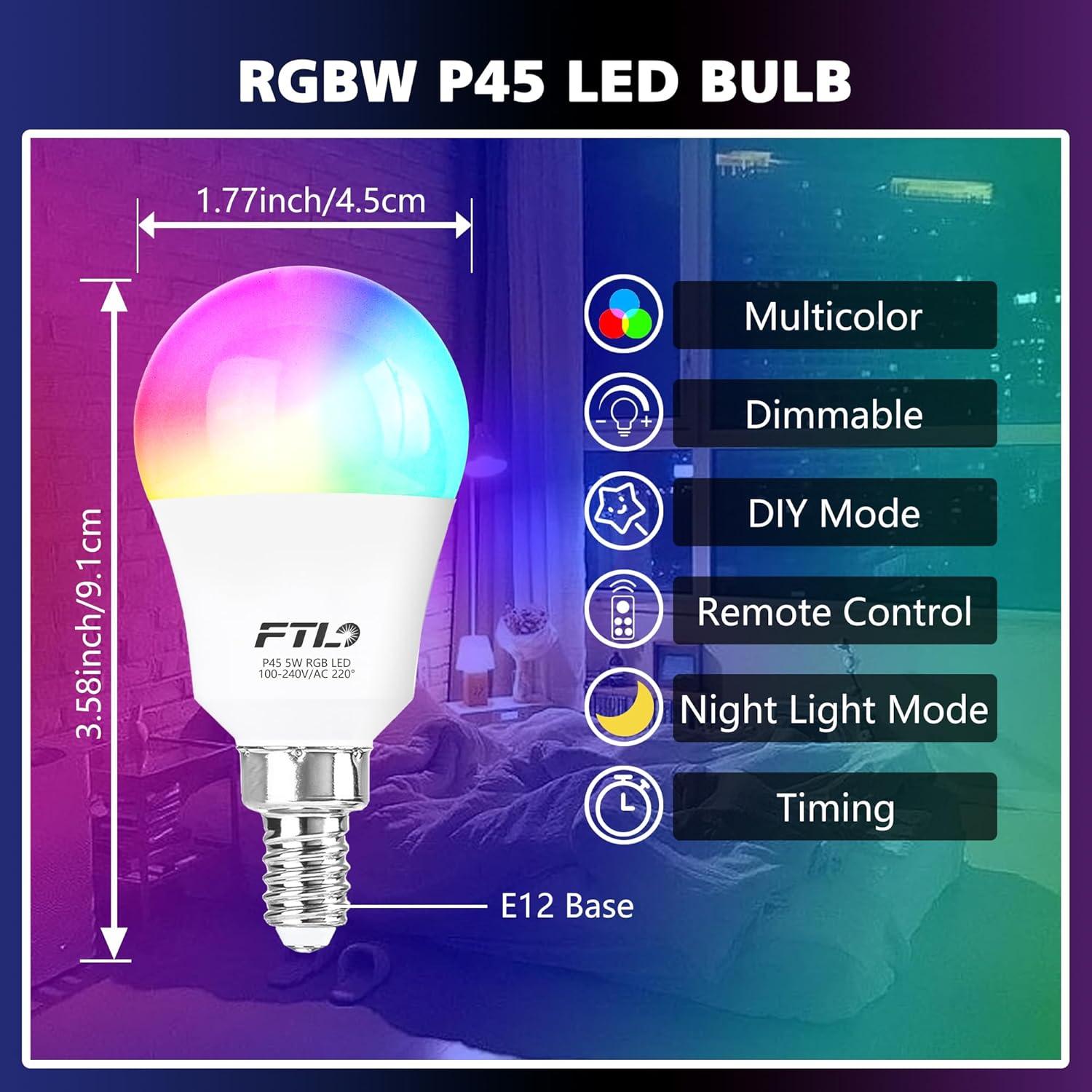 RGB Color Changing P45 E12 LED Bulbs with Remote - FTL Outdoor Wall Lighting LED Light Bulbs