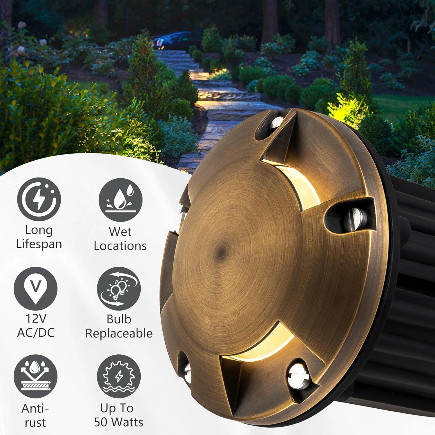 Brass In-Ground Well Light 3000K Warm White-LT2204C - FTL Outdoor Wall Lighting LED Light Bulbs