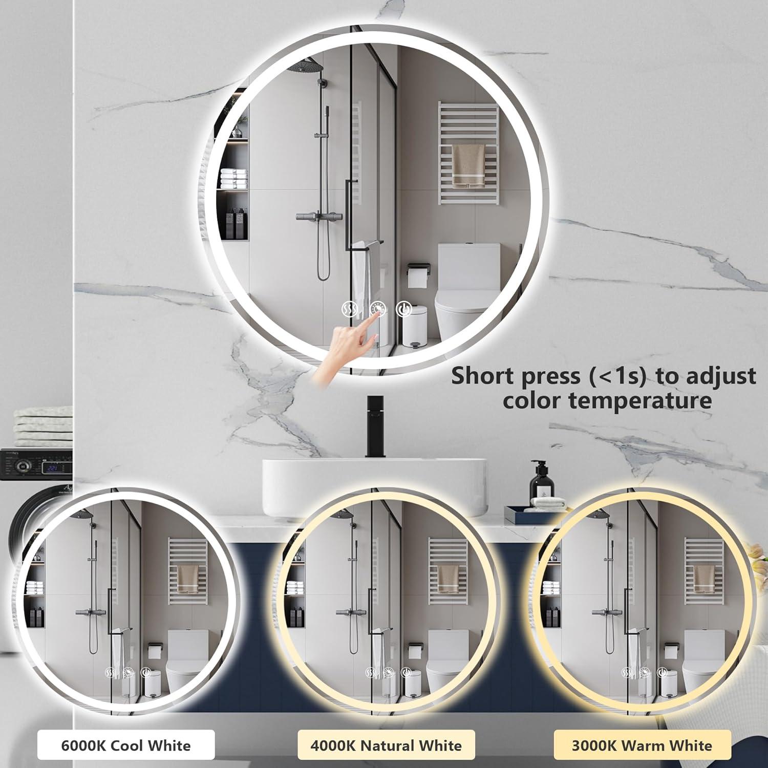 Round LED Bathroom Mirror 3CCT Dimmable Anti-fog - FTL Outdoor Wall Lighting LED Light Bulbs