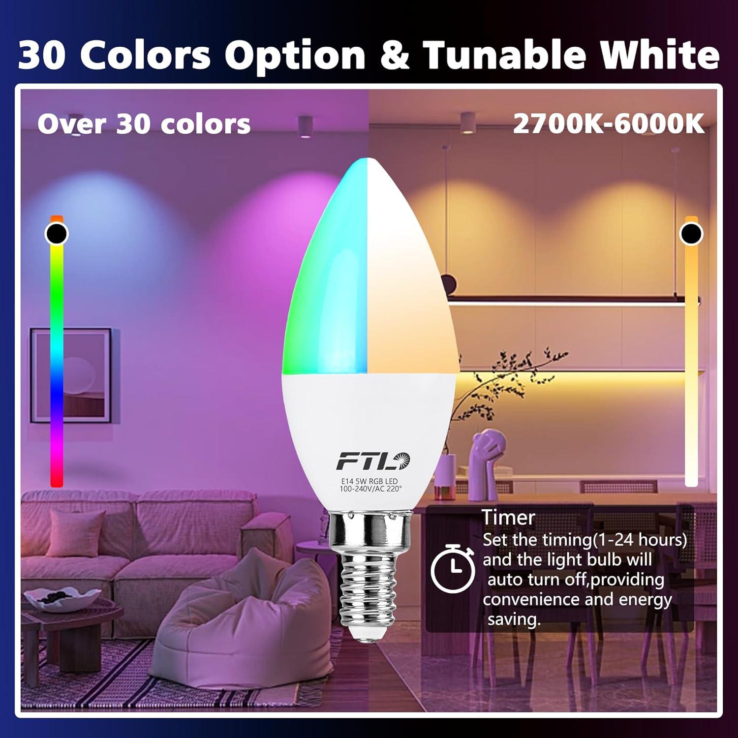 RGB Color Changing E12 Candelabra LED Bulbs with Remote - FTL Outdoor Wall Lighting LED Light Bulbs