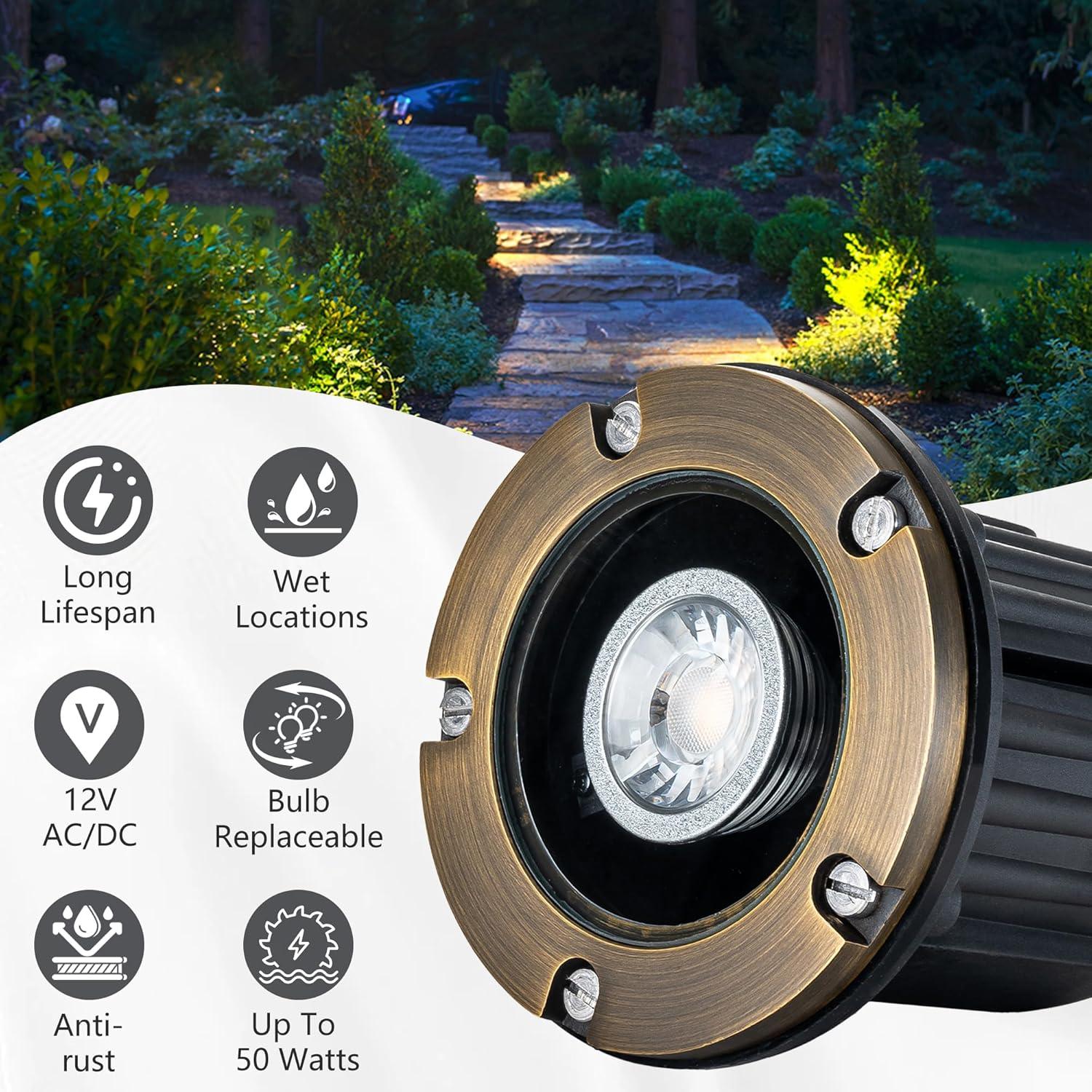 Brass In-Ground Well Light 3000K Warm White-LT2202A - FTL Outdoor Wall Lighting LED Light Bulbs