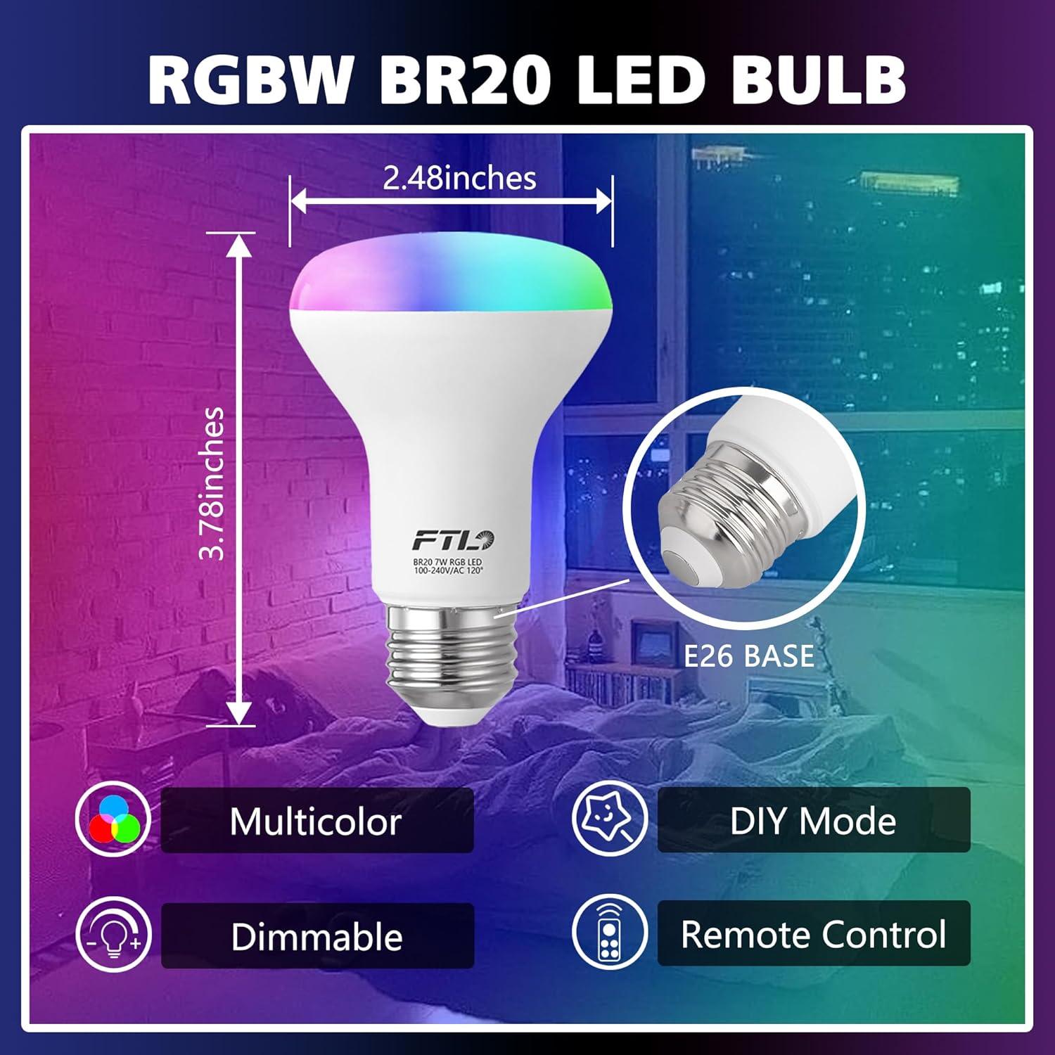 RGB Color Changing BR20 LED Bulbs with Remote - FTL Outdoor Wall Lighting LED Light Bulbs