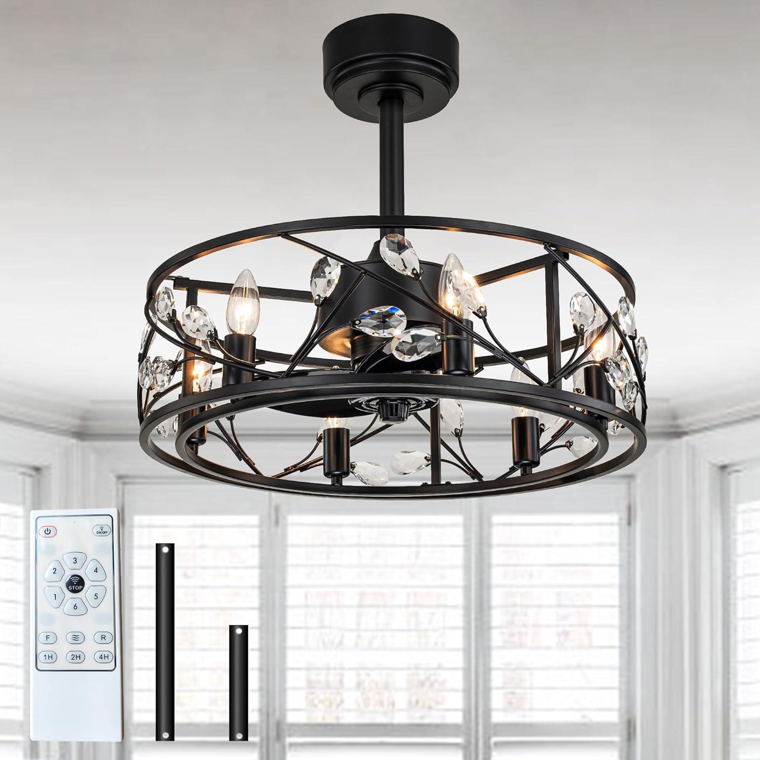 20" Crystal Caged Ceiling Fans with Light and Remote - FTL Outdoor Wall Lighting LED Light Bulbs