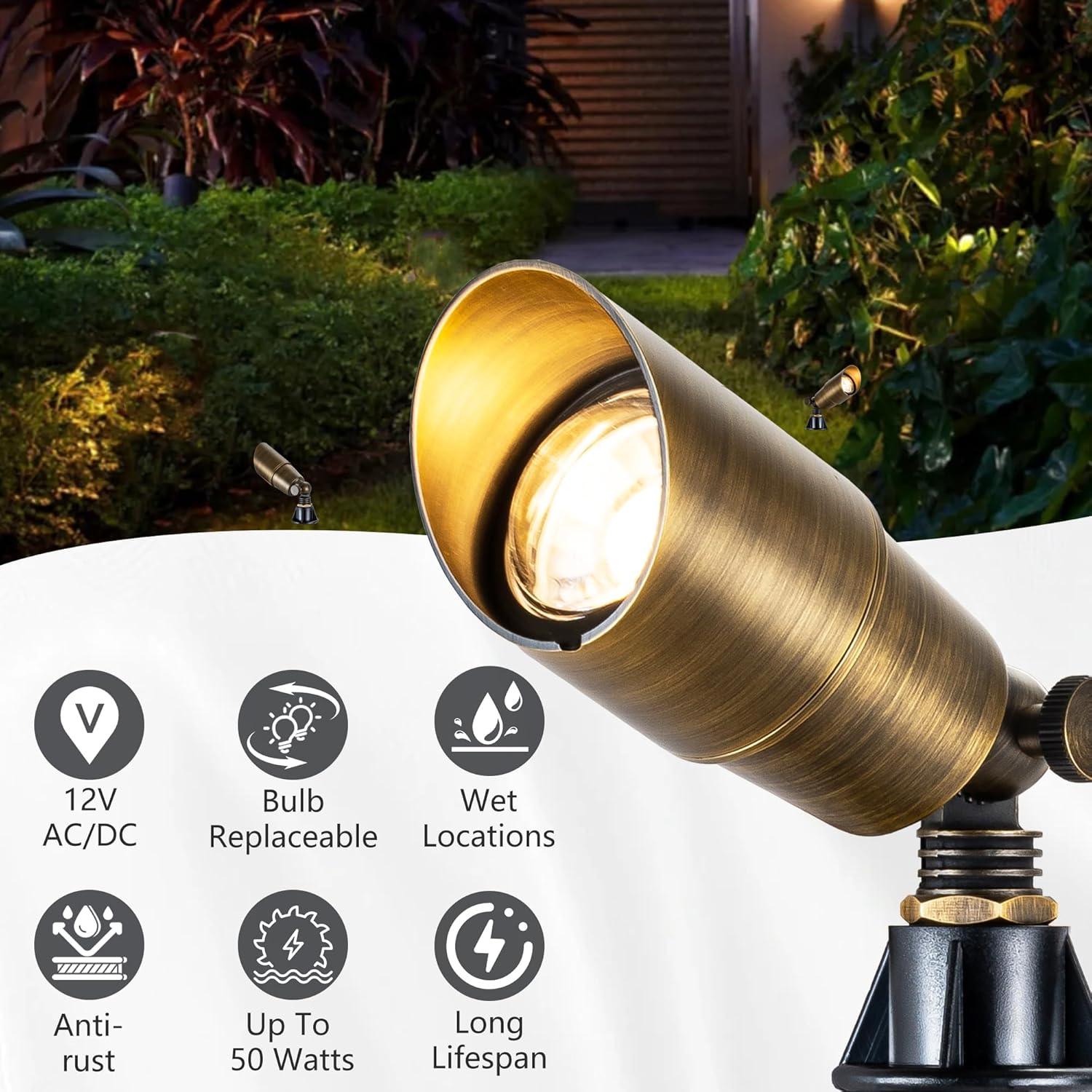 Brass Landscape Spotlight LED with 3000K Warm White - FTL Outdoor Wall Lighting LED Light Bulbs