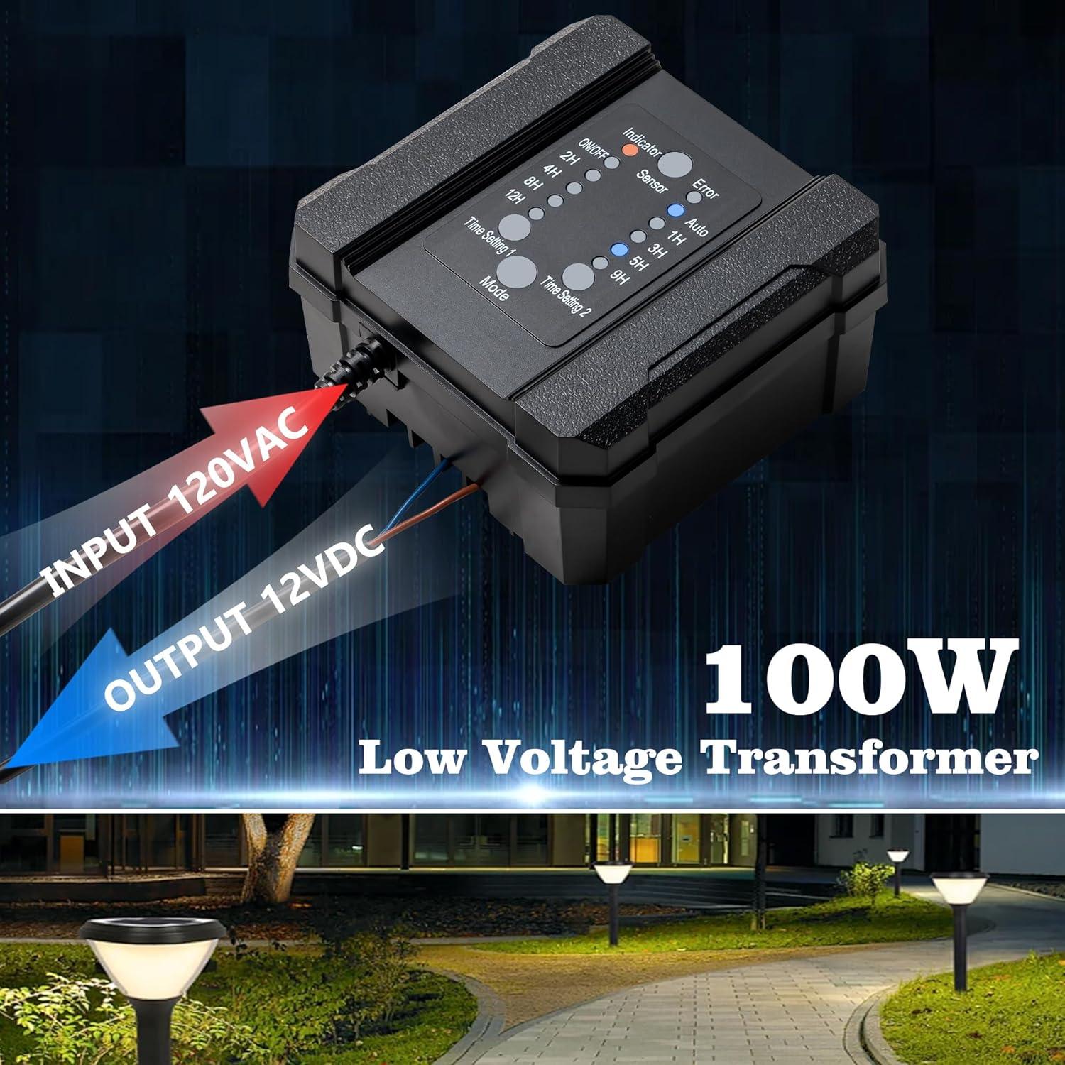 100W Transformer with Timer and Photocell Sensor 120V to 12V - FTL Outdoor Wall Lighting LED Light Bulbs