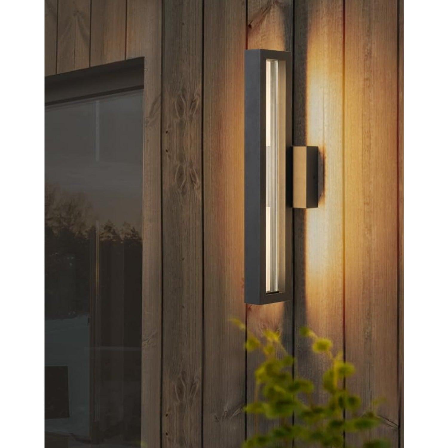 18" LED Black Outdoor Wall Lights with Ribbed Glass - FTL Outdoor Wall Lighting LED Light Bulbs