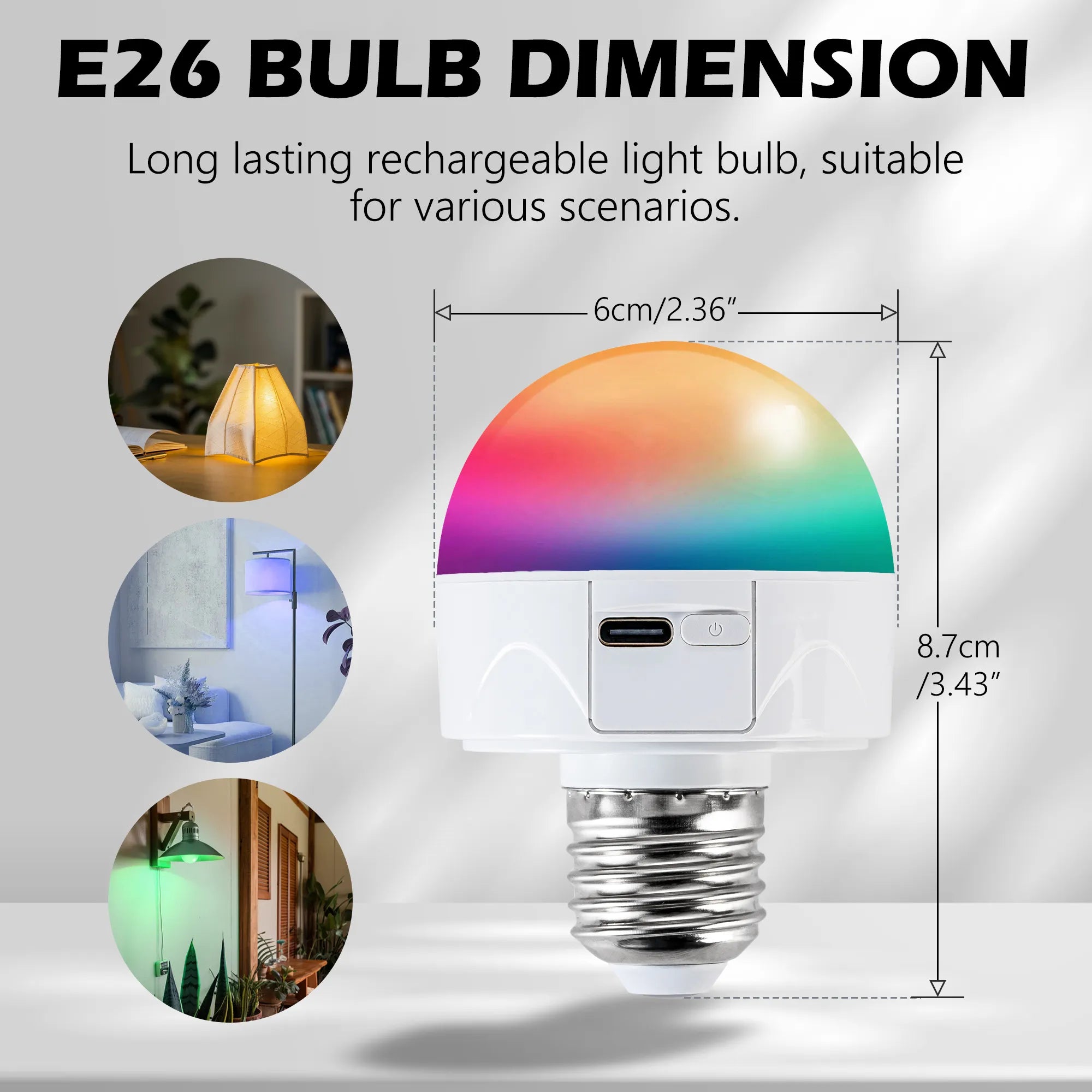 3.43" Rechargeable Color Changing Light Bulb 2-Pack