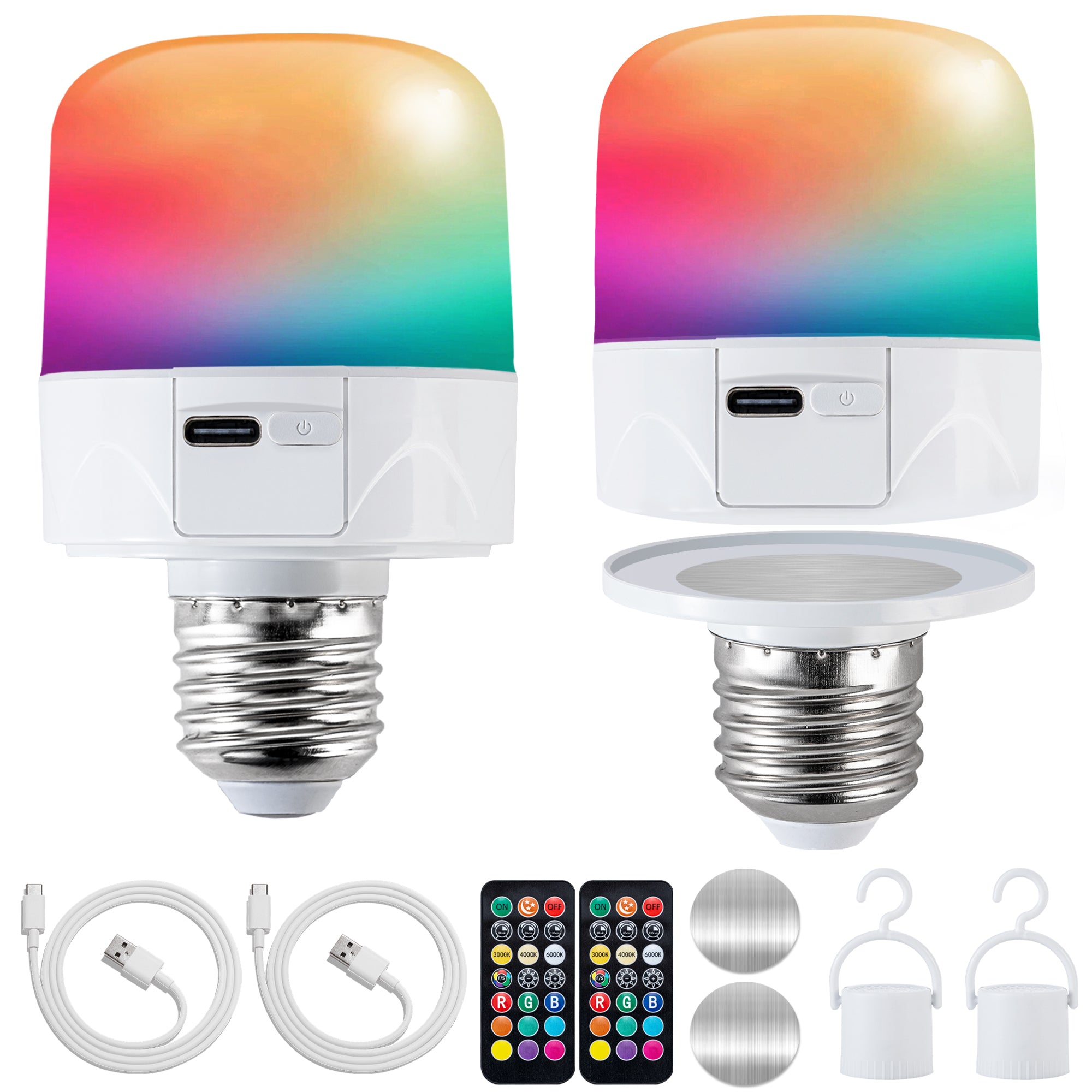 3.86" Rechargeable Color Changing Light Bulb 2-Pack