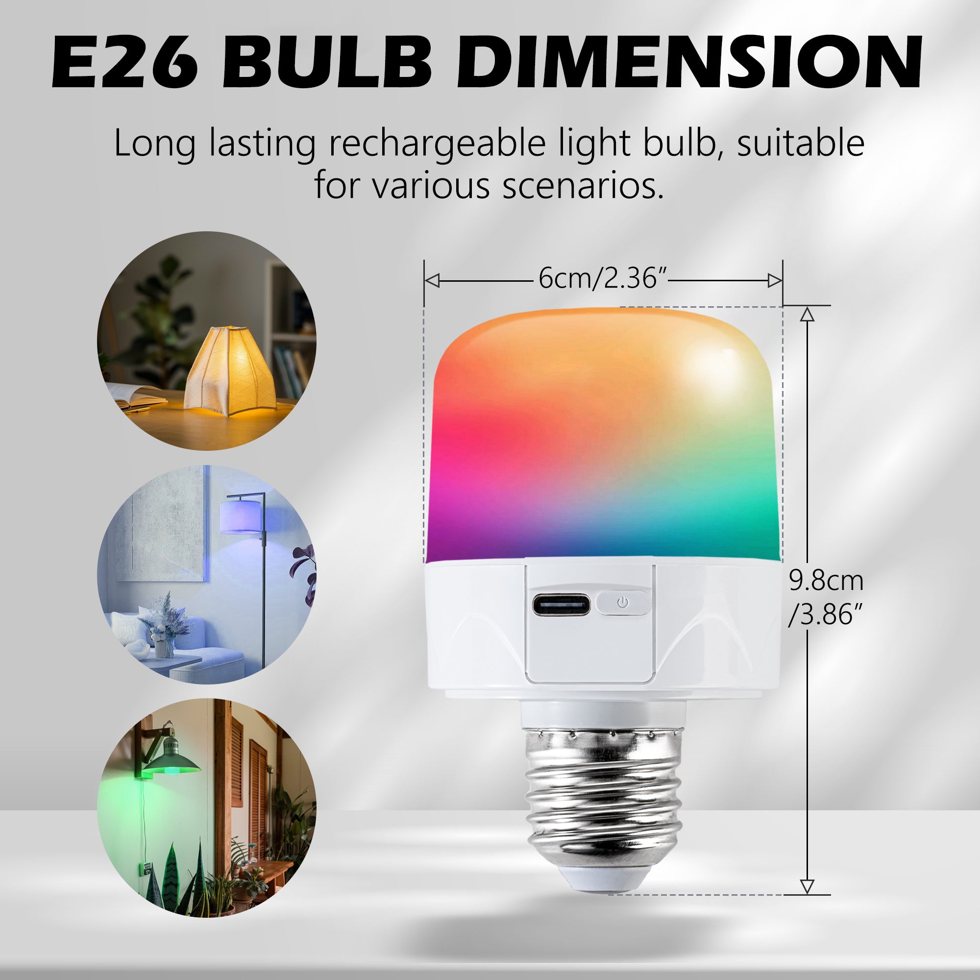 3.86" Rechargeable Color Changing Light Bulb 2-Pack