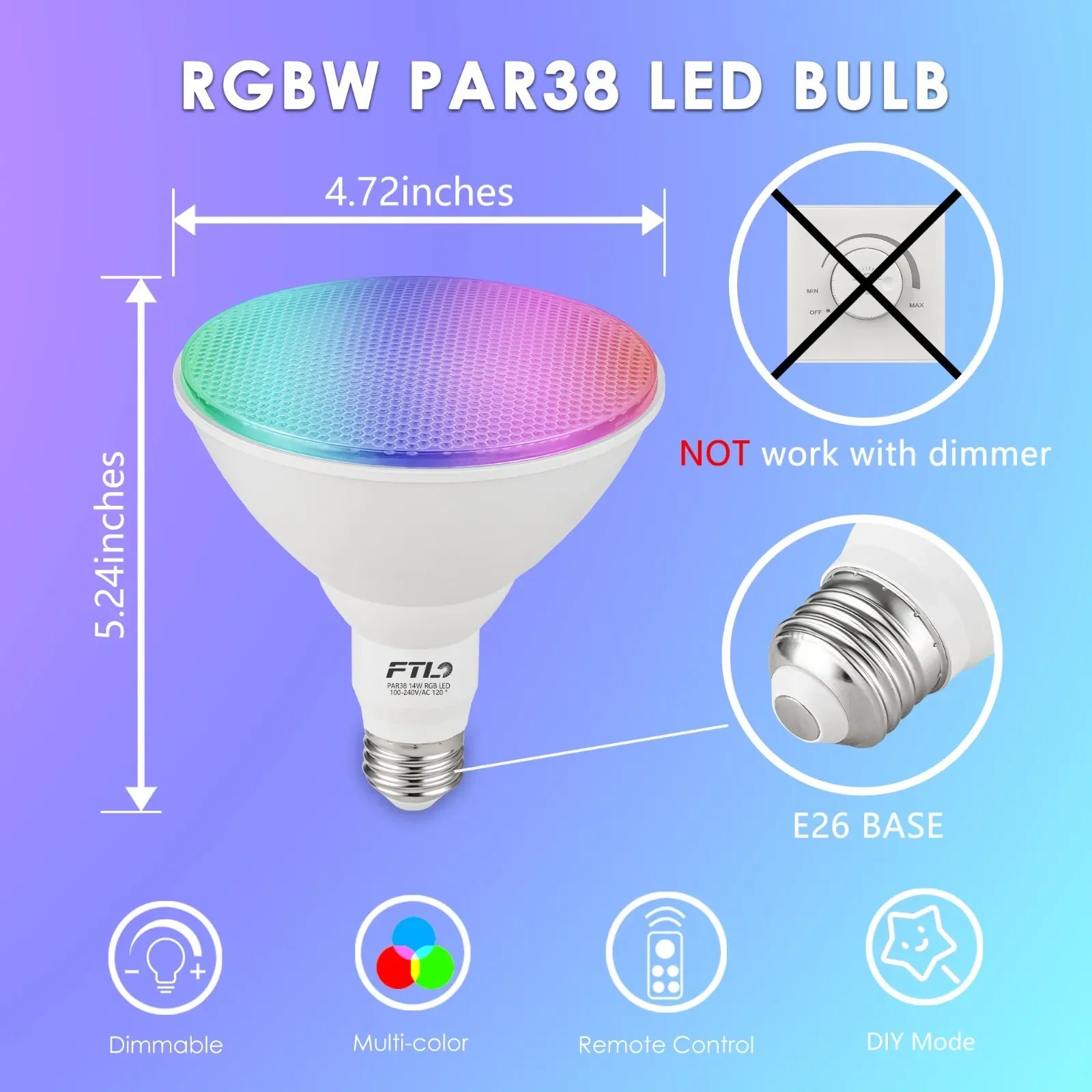 RGB Color Changing PAR38 LED Bulbs with Remote 2-Pack