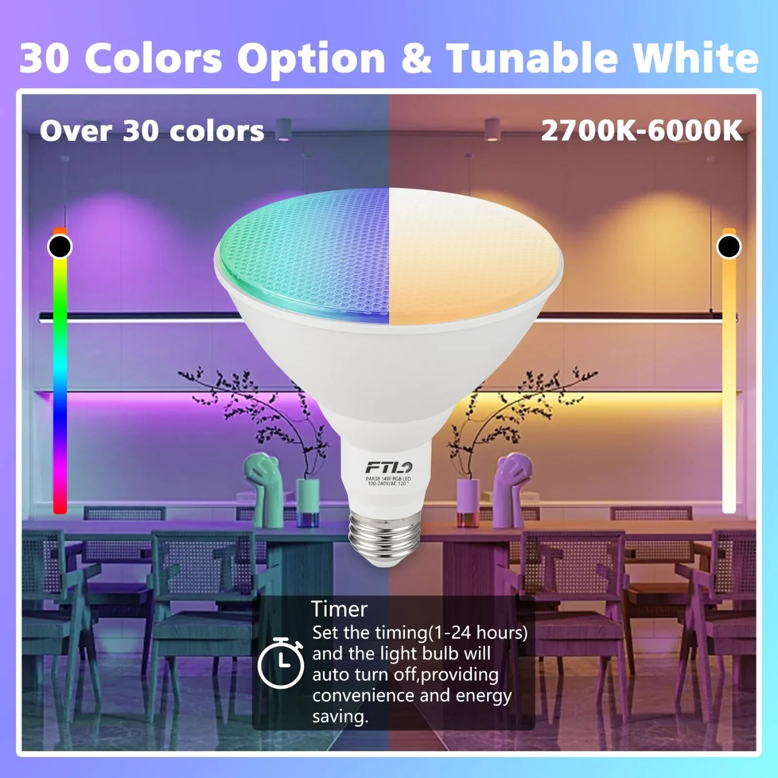 RGB Color Changing PAR38 LED Bulbs with Remote 2-Pack