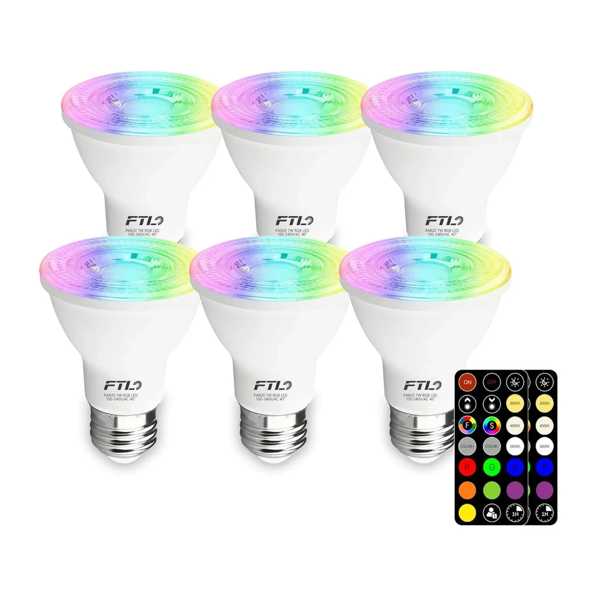 PAR20 RGB Color Changing LED Bulbs, Dimmable 7W with Remote Control