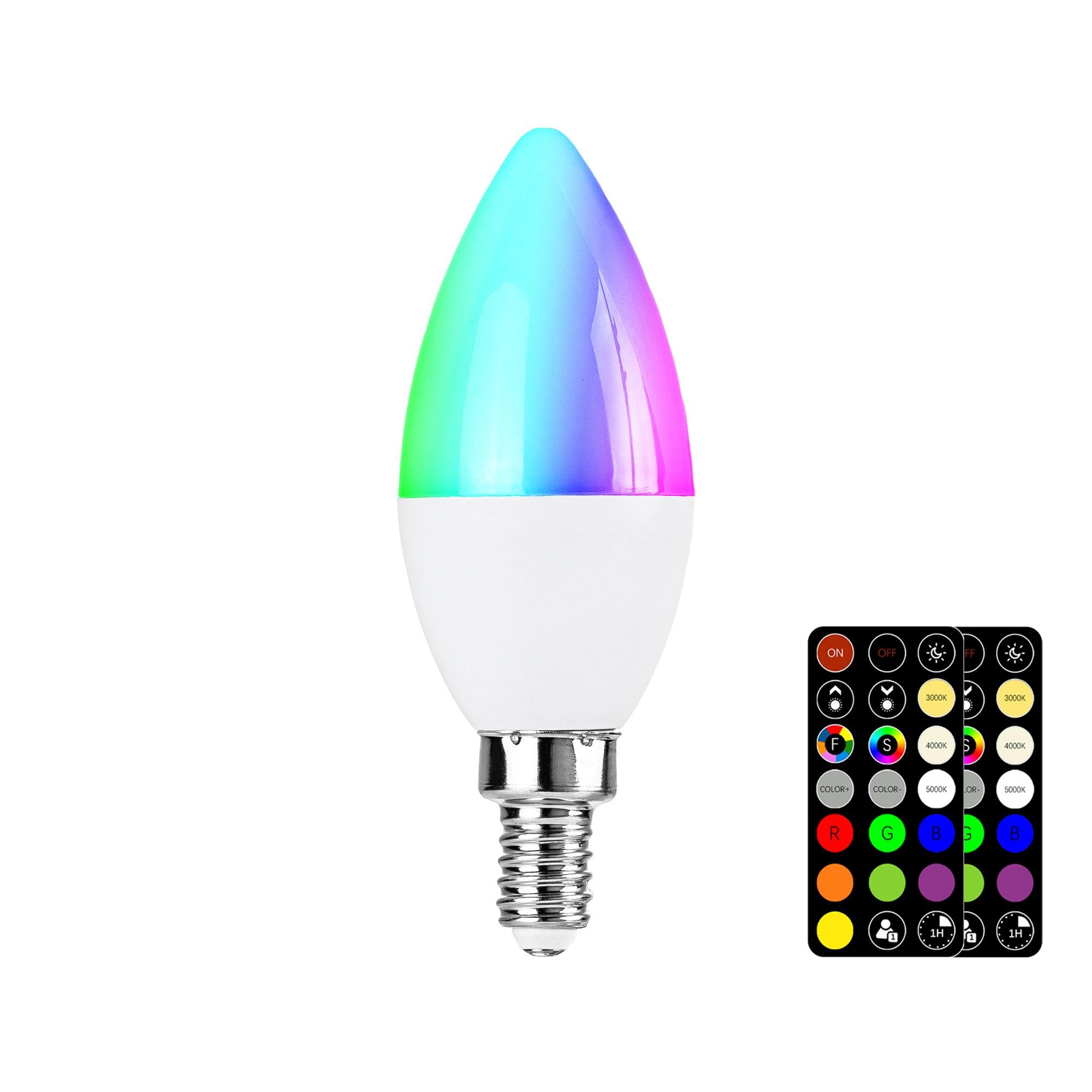 RGB Color Changing E12 Candelabra LED Bulbs with Remote - FTL Outdoor Wall Lighting LED Light Bulbs