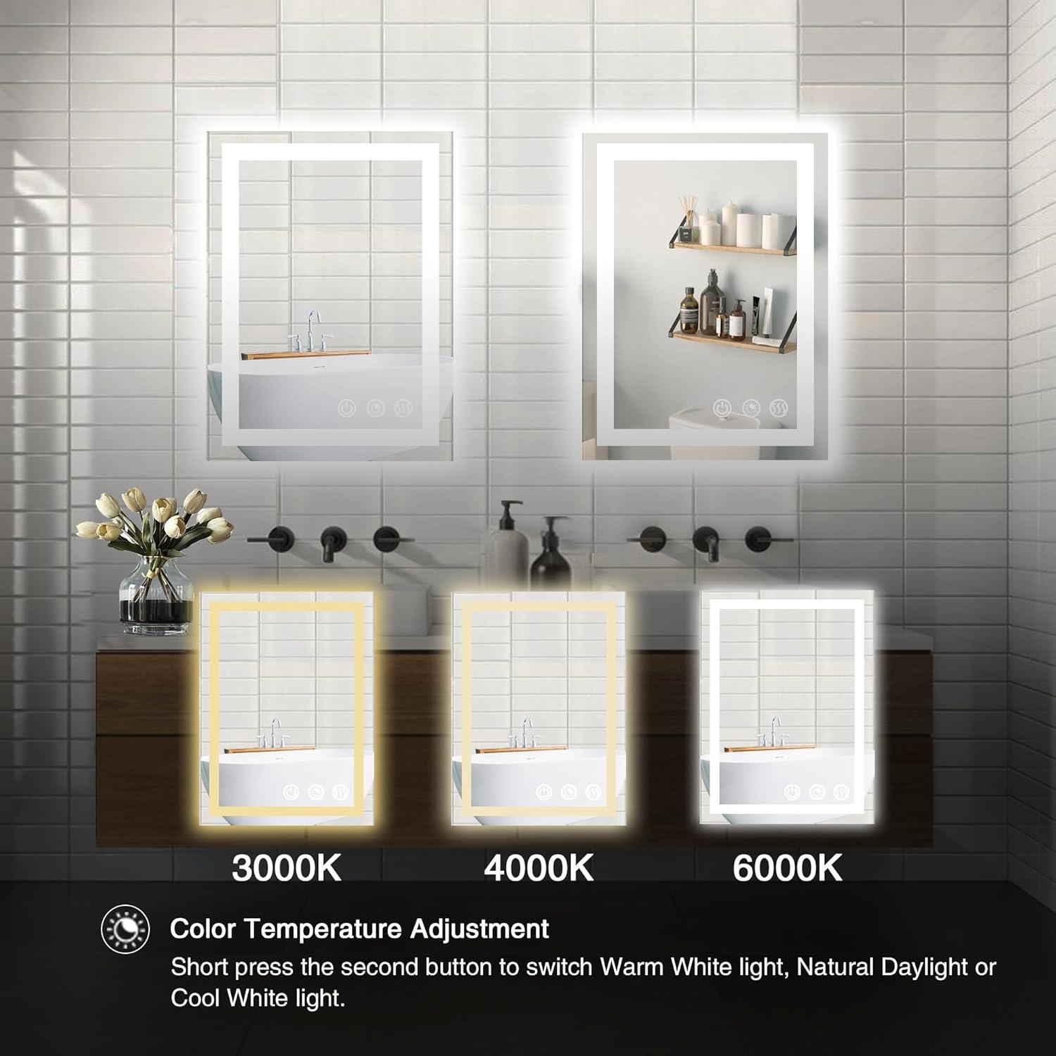 Rectangle 3CCT Dimmable LED Bathroom Mirror - FTL Outdoor Wall Lighting LED Light Bulbs