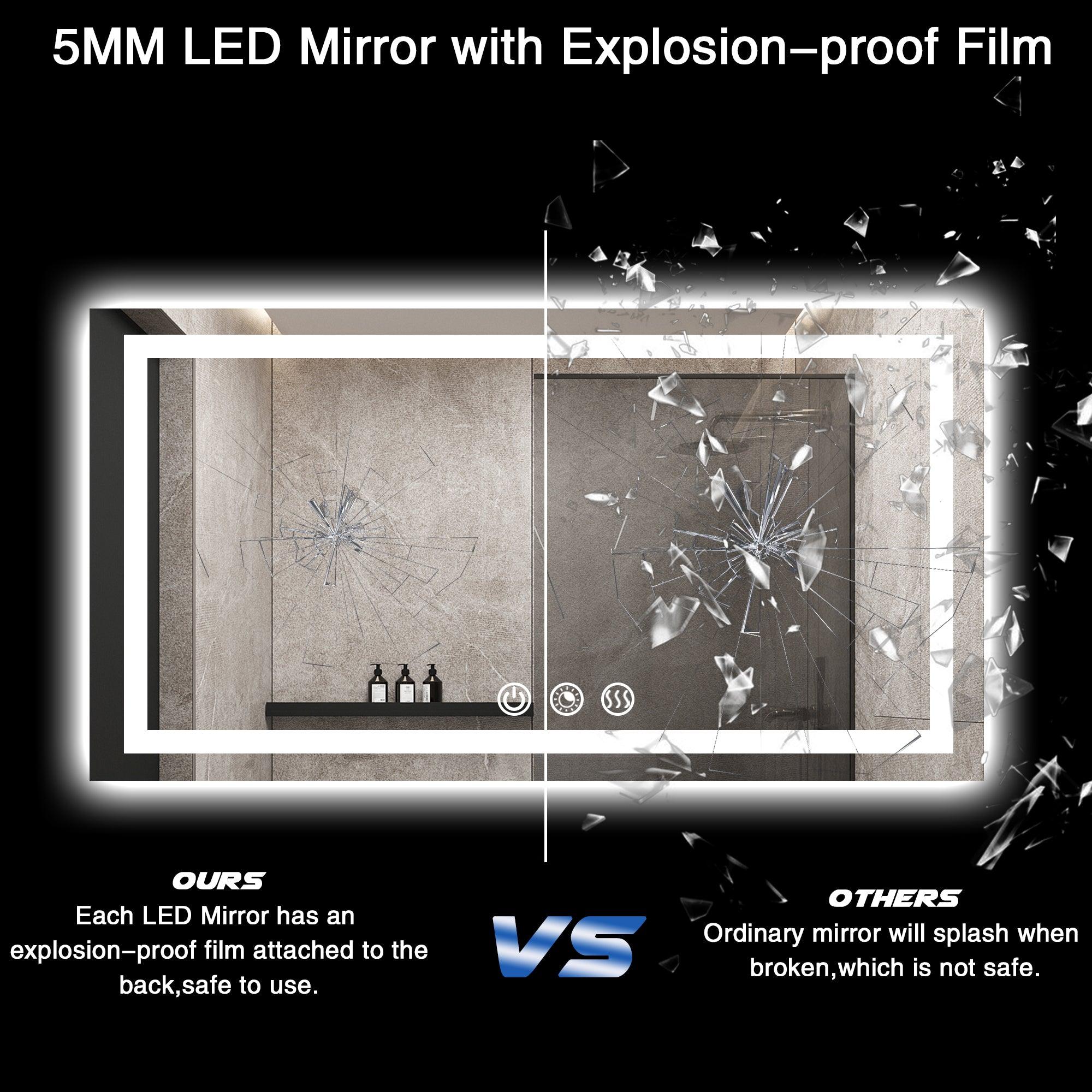 Rectangle 3CCT Dimmable LED Bathroom Mirror - FTL Outdoor Wall Lighting LED Light Bulbs