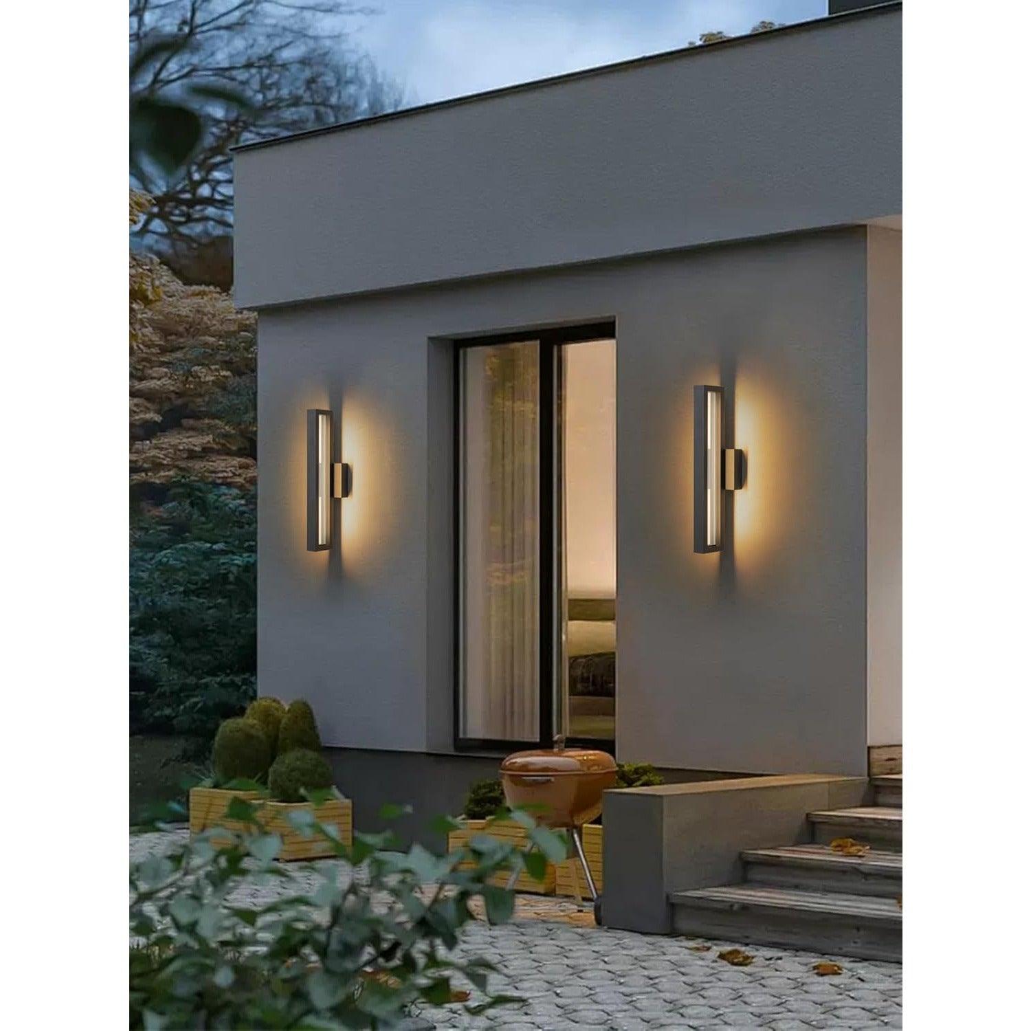 18" LED Black Outdoor Wall Lights with Ribbed Glass - FTL Outdoor Wall Lighting LED Light Bulbs