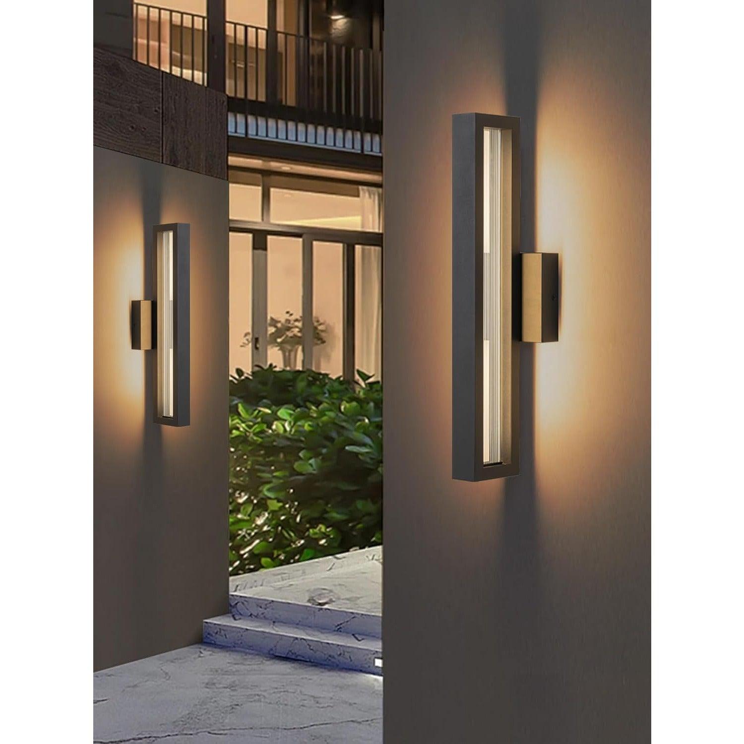 18" LED Black Outdoor Wall Lights with Ribbed Glass - FTL Outdoor Wall Lighting LED Light Bulbs