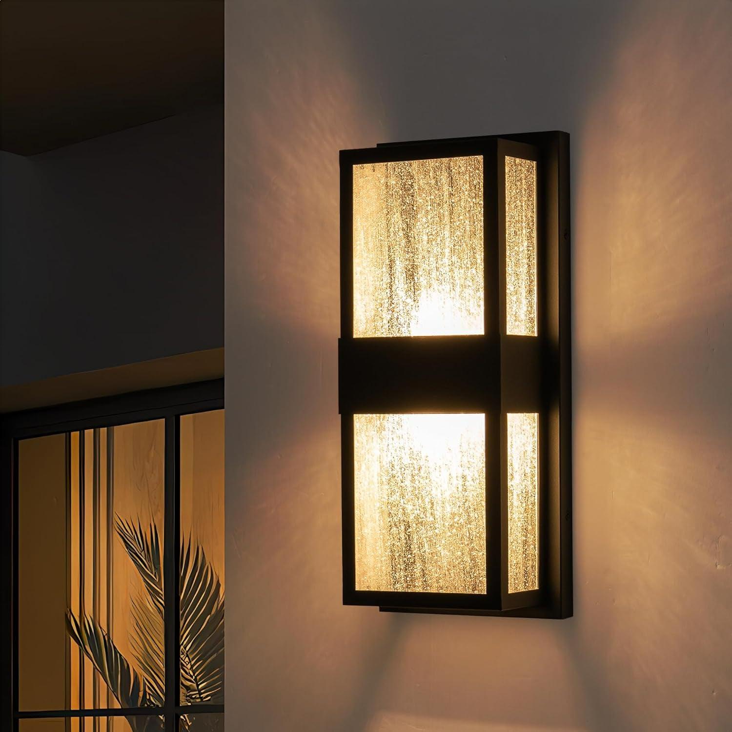 LED Black Outdoor Wall Lights with Seeded Glass - FTL Outdoor Wall Lighting LED Light Bulbs