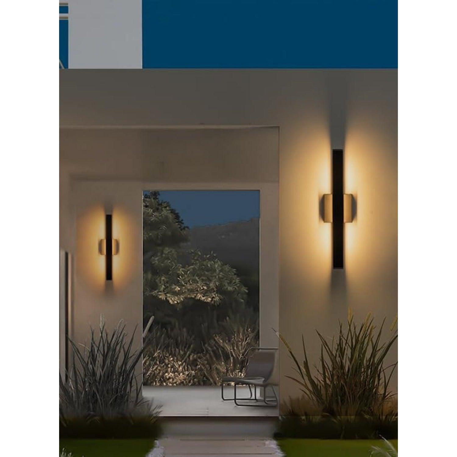 18" LED Black Outdoor Wall Lights with Ribbed Glass - FTL Outdoor Wall Lighting LED Light Bulbs